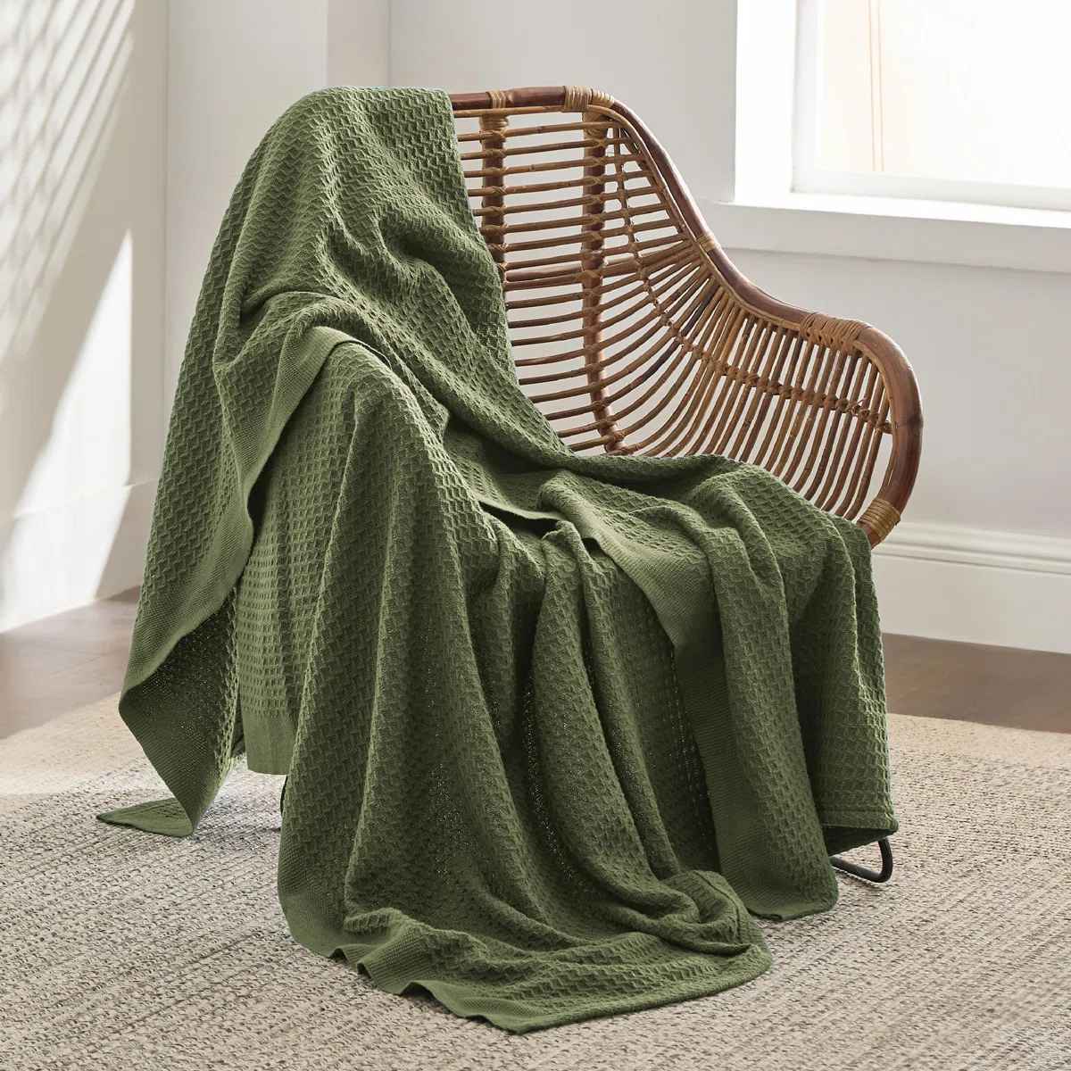 Essential Collection Bedsure Cotton Blanket Breathable Waffle Weave Throw Blanket GentleSoft thumbnail 6