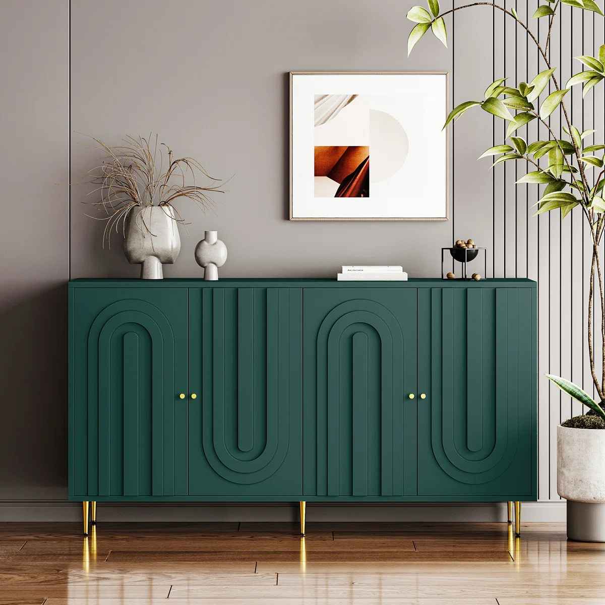 Divith Modern Lacquered Wooden Sideboard Buffet Server Cabinet Office credenza with 4 Door thumbnail 5