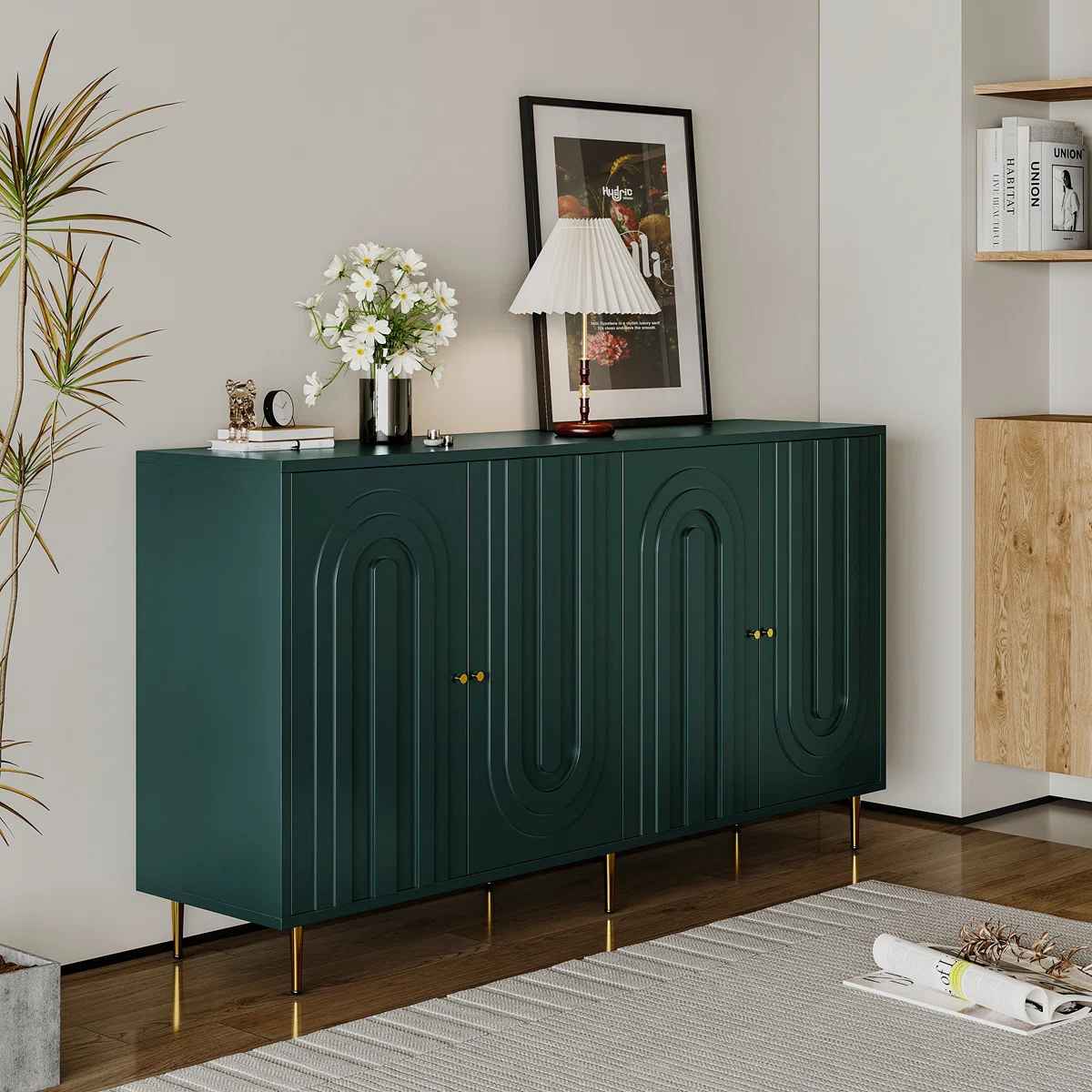 Divith Modern Lacquered Wooden Sideboard Buffet Server Cabinet Office credenza with 4 Door thumbnail 6