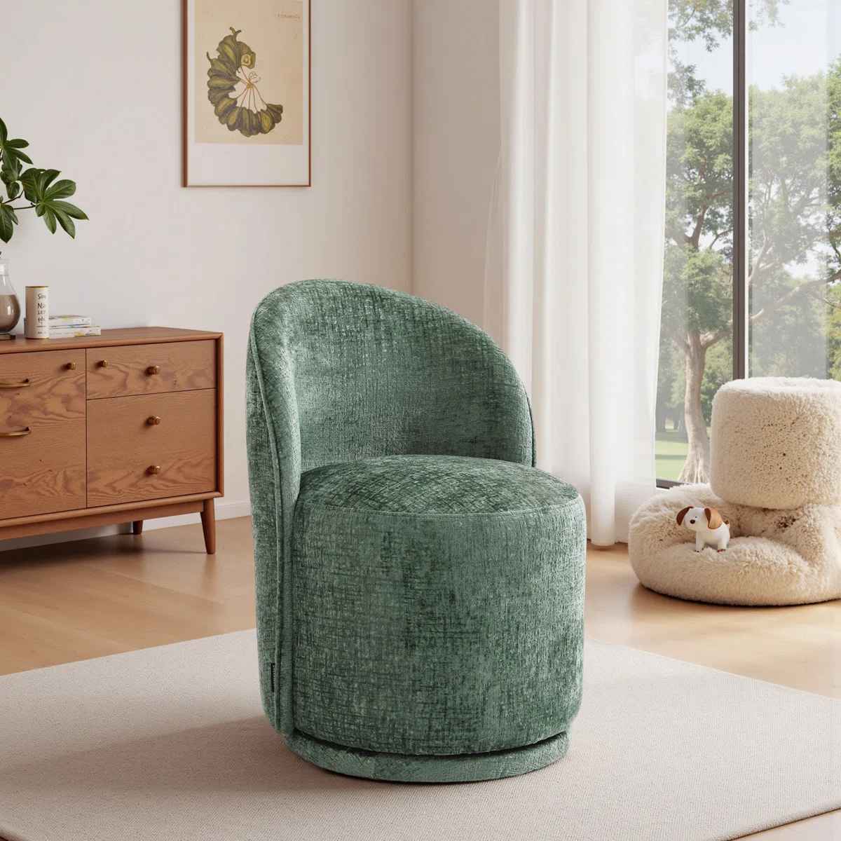 Integrated Barrel Armless Swivel Fabric Dining Chair thumbnail 2