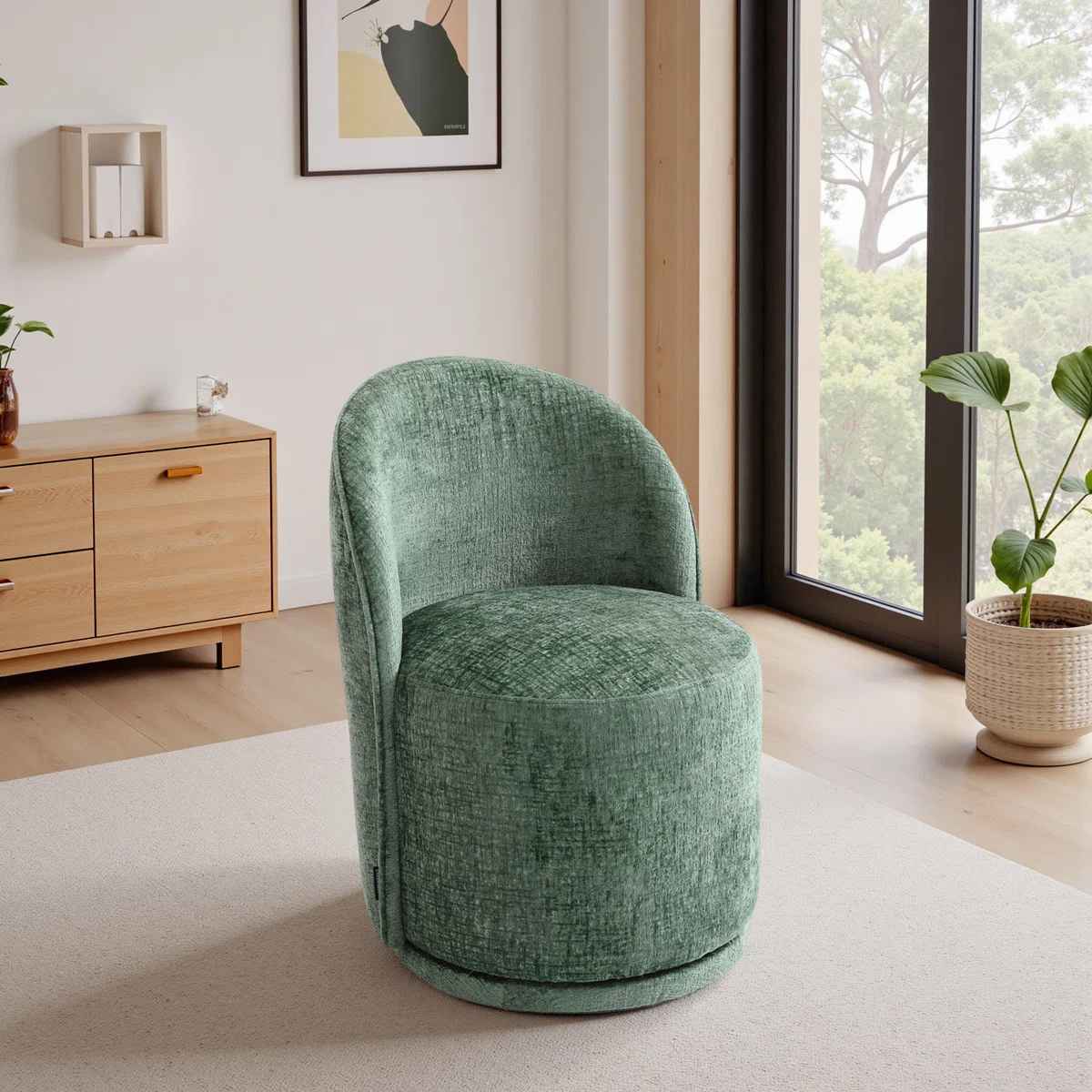 Integrated Barrel Armless Swivel Fabric Dining Chair thumbnail 4