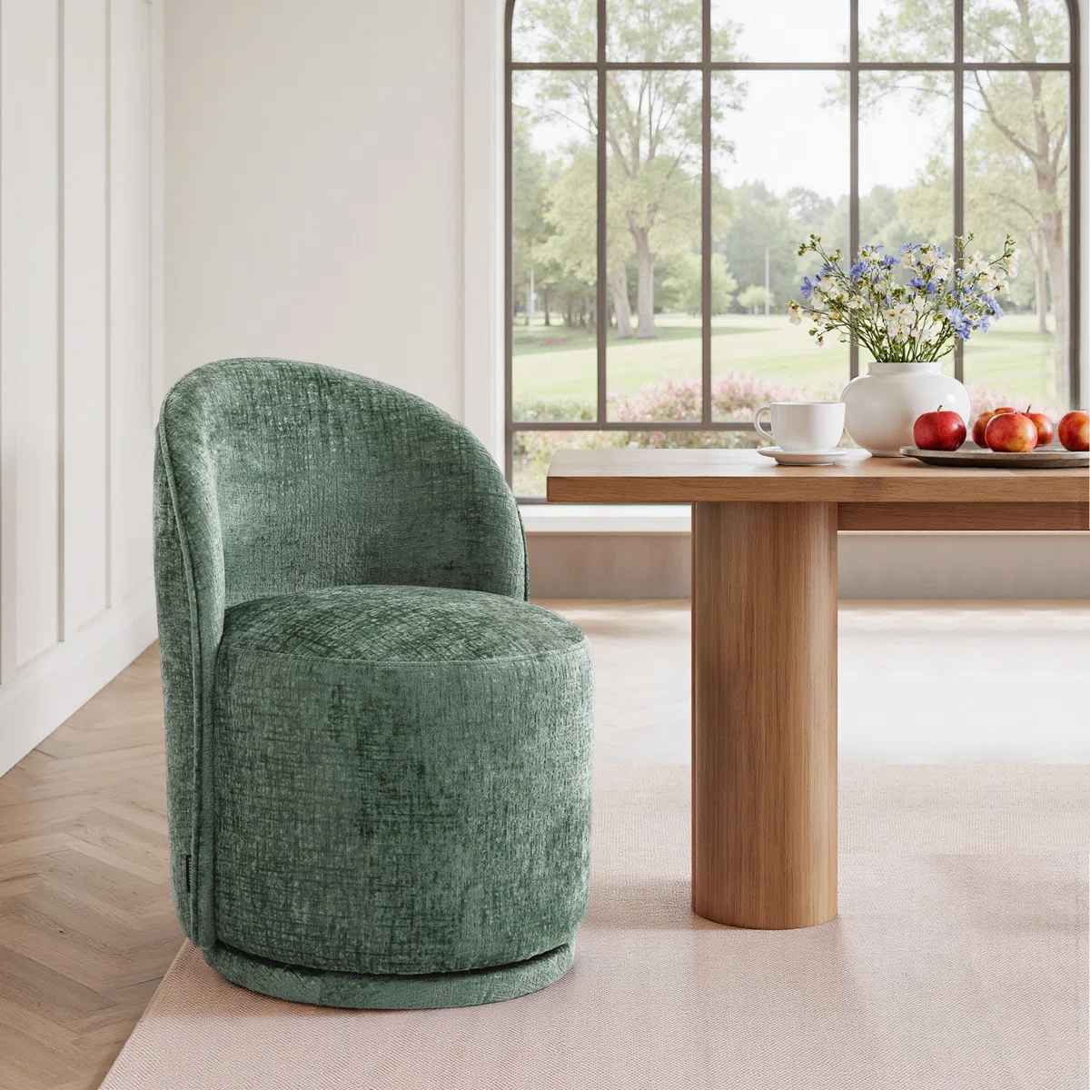 Integrated Barrel Armless Swivel Fabric Dining Chair thumbnail 7