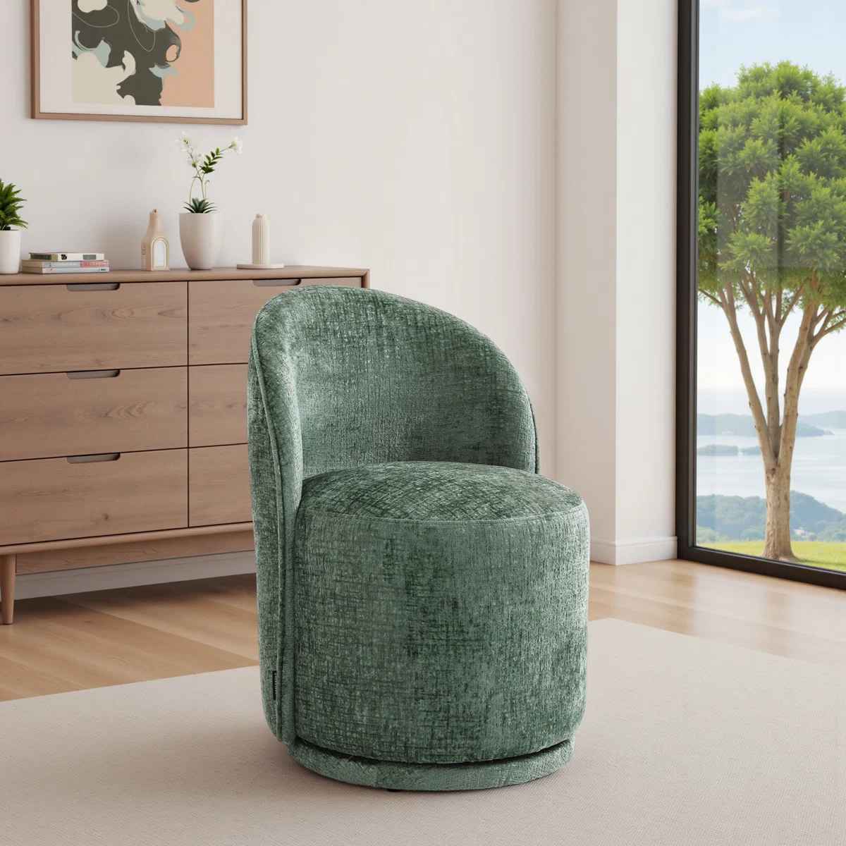 Integrated Barrel Armless Swivel Fabric Dining Chair thumbnail 8