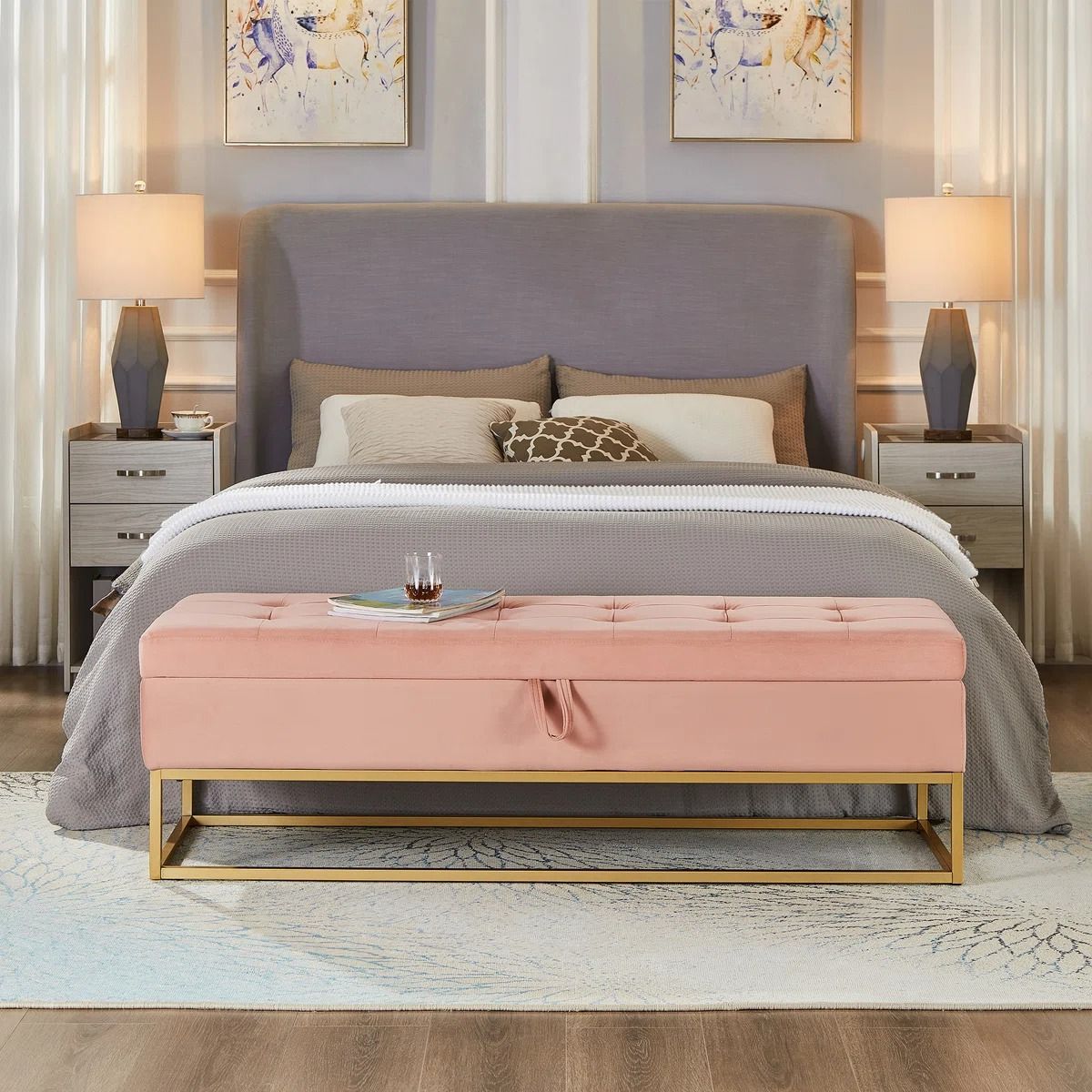 Bed Bench Metal Base With Storage Velvet thumbnail 2