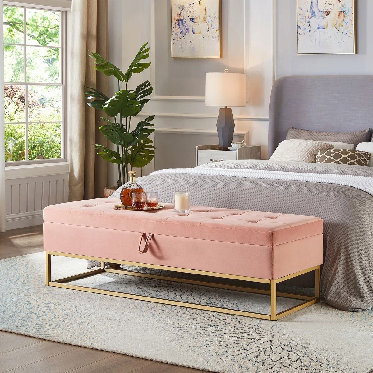 Bed Bench Metal Base With Storage Velvet thumbnail 3