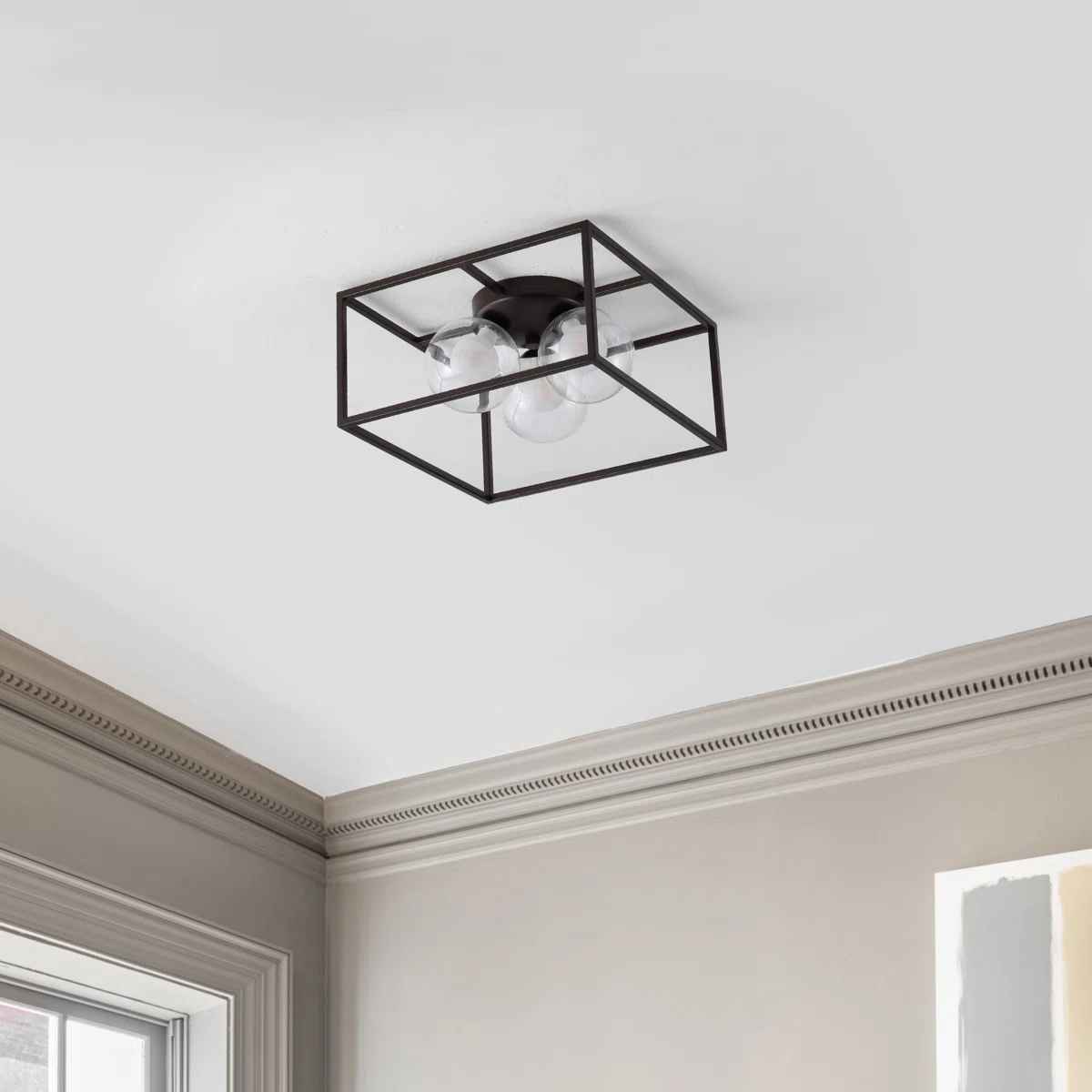 Jabriyah 14" 3-Light Modern Farmhouse Metal Iron Open-Caged LED Flush Mount thumbnail 2