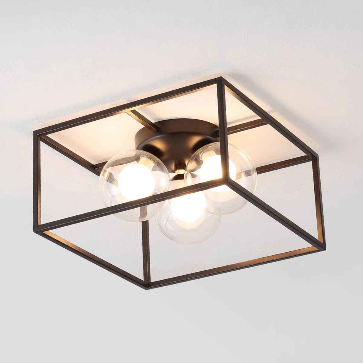 Jabriyah 14" 3-Light Modern Farmhouse Metal Iron Open-Caged LED Flush Mount thumbnail 3