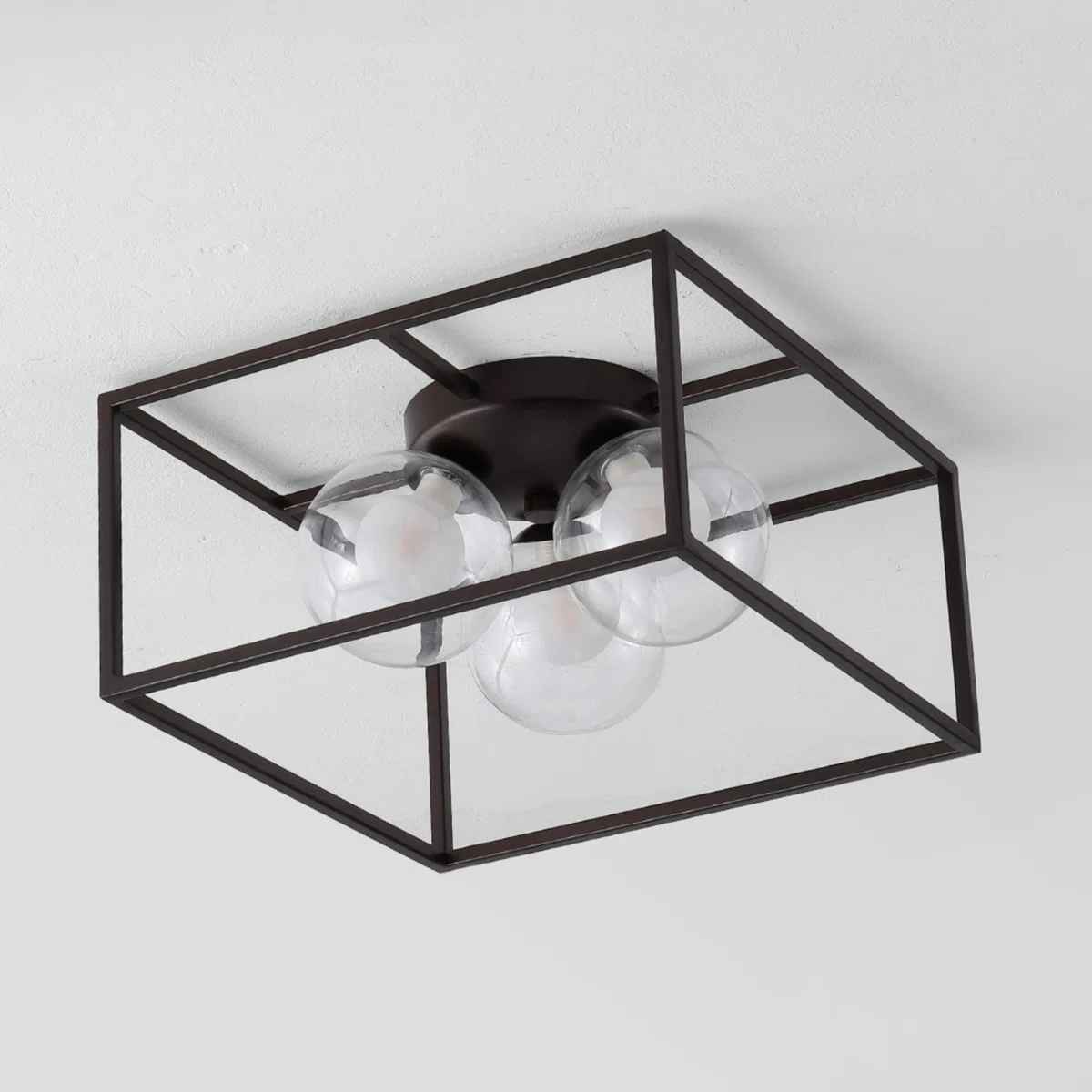 Jabriyah 14" 3-Light Modern Farmhouse Metal Iron Open-Caged LED Flush Mount thumbnail 4