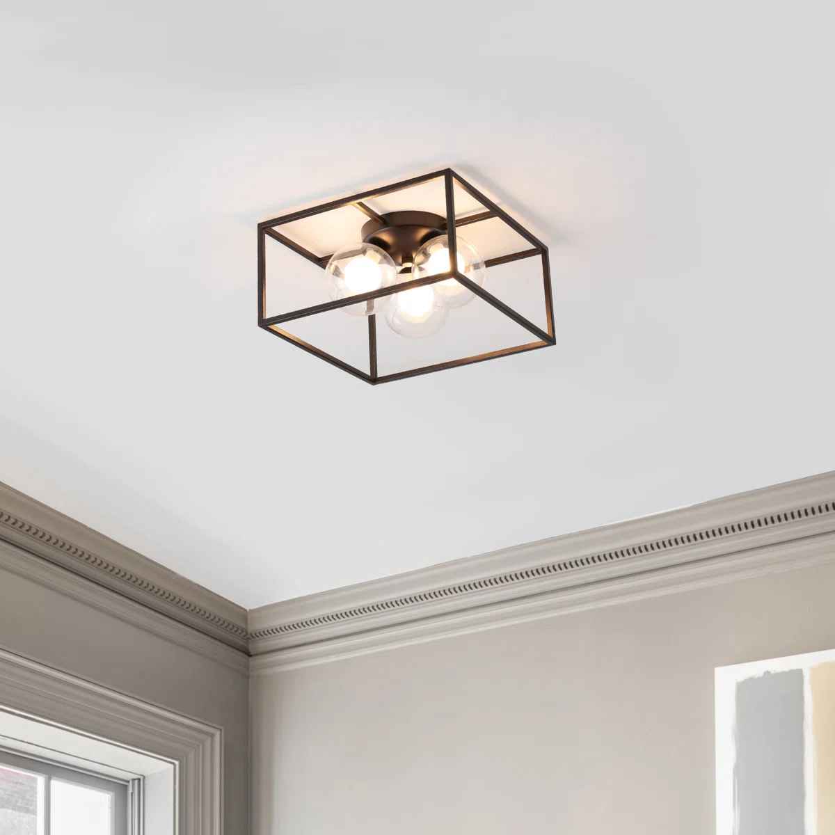 Jabriyah 14" 3-Light Modern Farmhouse Metal Iron Open-Caged LED Flush Mount thumbnail 5