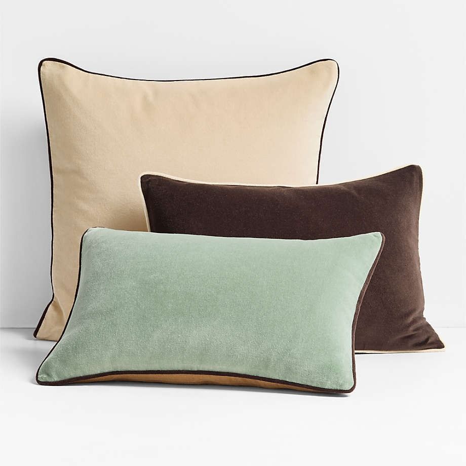 Solid Organic Cotton Velvet Deep Brown Throw Pillow Cover thumbnail 2
