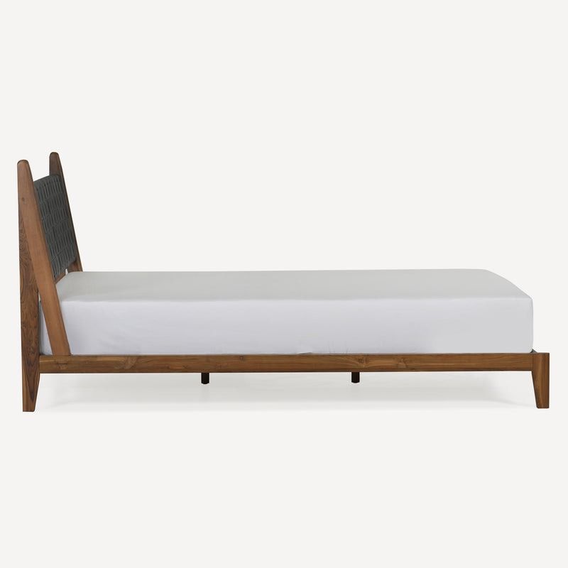 Cove Recycled Teak Leather Bed - Black Leather thumbnail 3