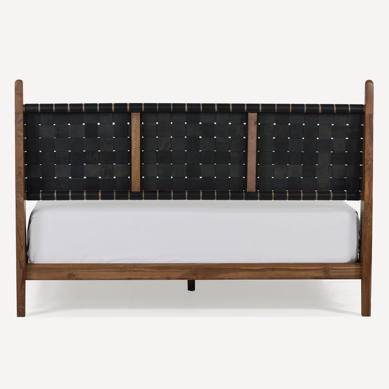 Cove Recycled Teak Leather Bed - Black Leather thumbnail 4