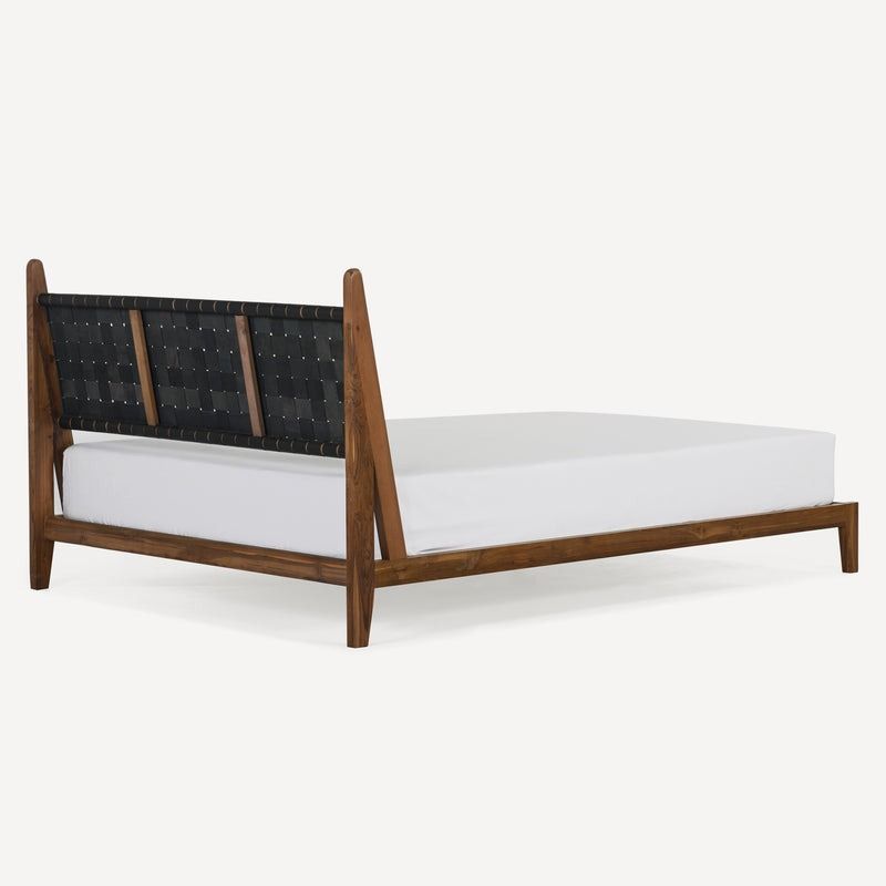Cove Recycled Teak Leather Bed - Black Leather thumbnail 5