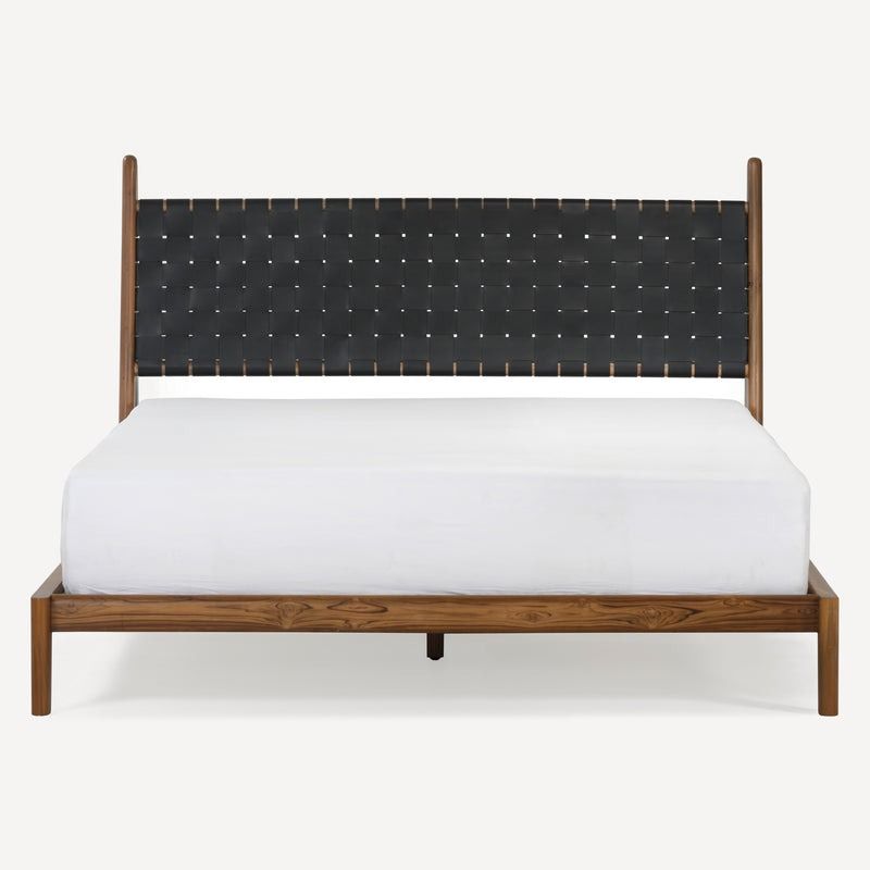 Cove Recycled Teak Leather Bed - Black Leather thumbnail 7