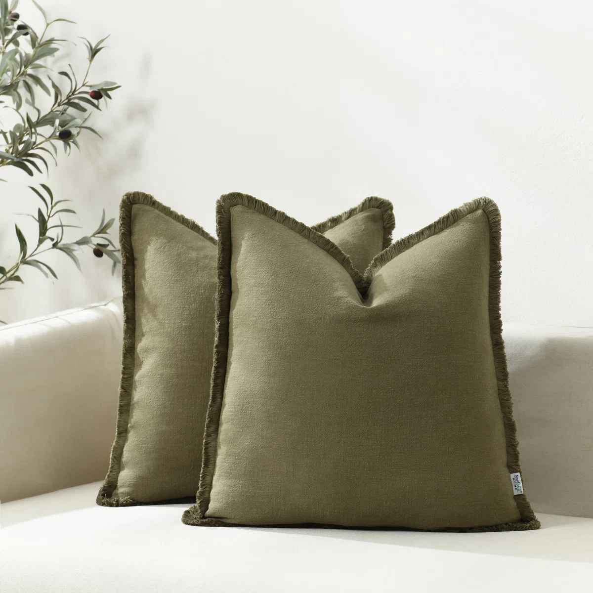 Washed Linen Textured Boho Farmhouse Pillow Cover With Tassels Edge