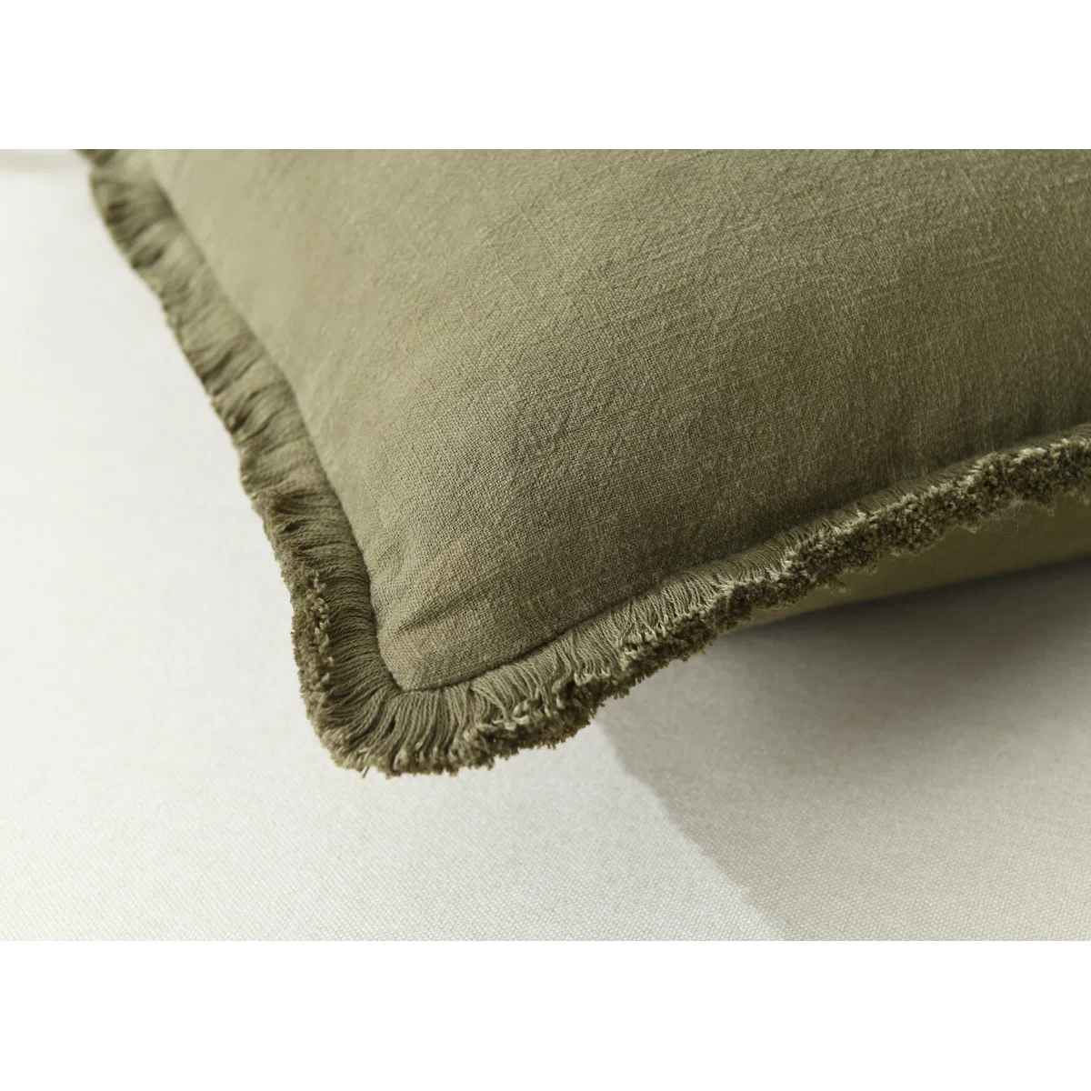 Washed Linen Textured Boho Farmhouse Pillow Cover With Tassels Edge thumbnail 2