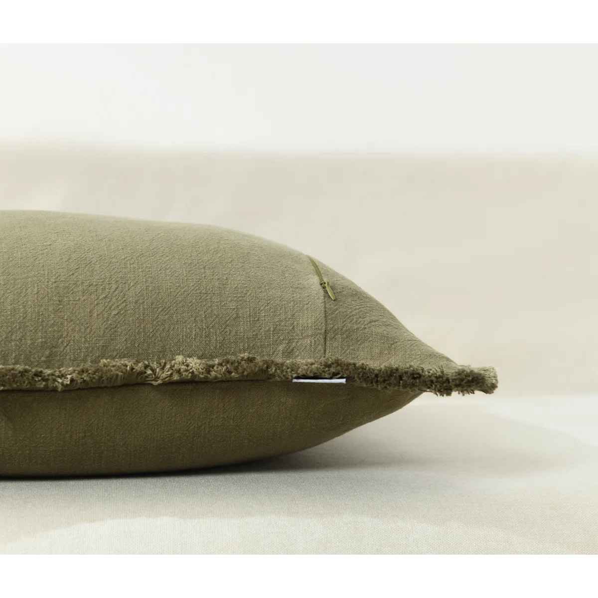 Washed Linen Textured Boho Farmhouse Pillow Cover With Tassels Edge thumbnail 5