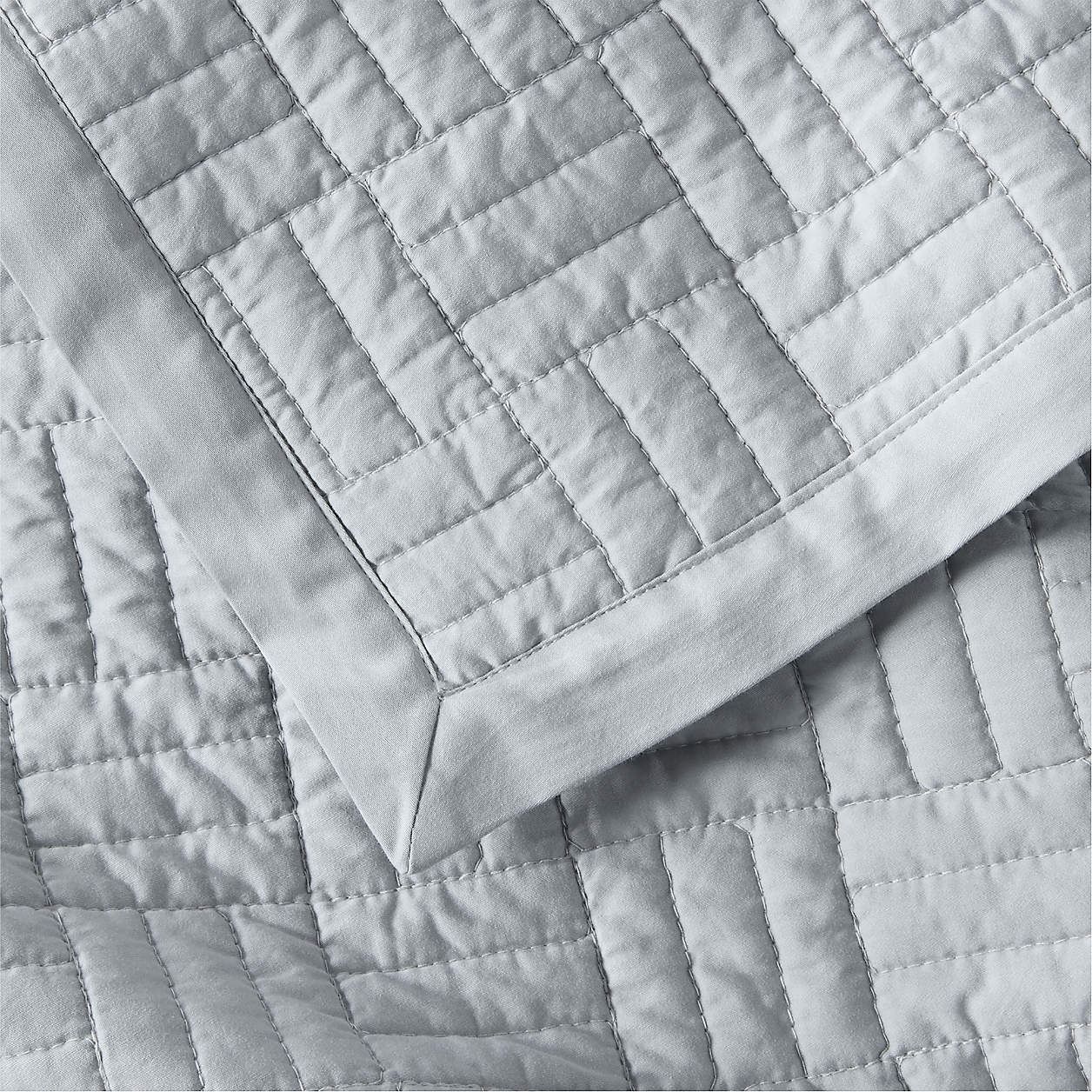 Serene Washed Organic Cotton Sateen Classic Stitch Light Mist Blue Quilt-Queen  thumbnail 2