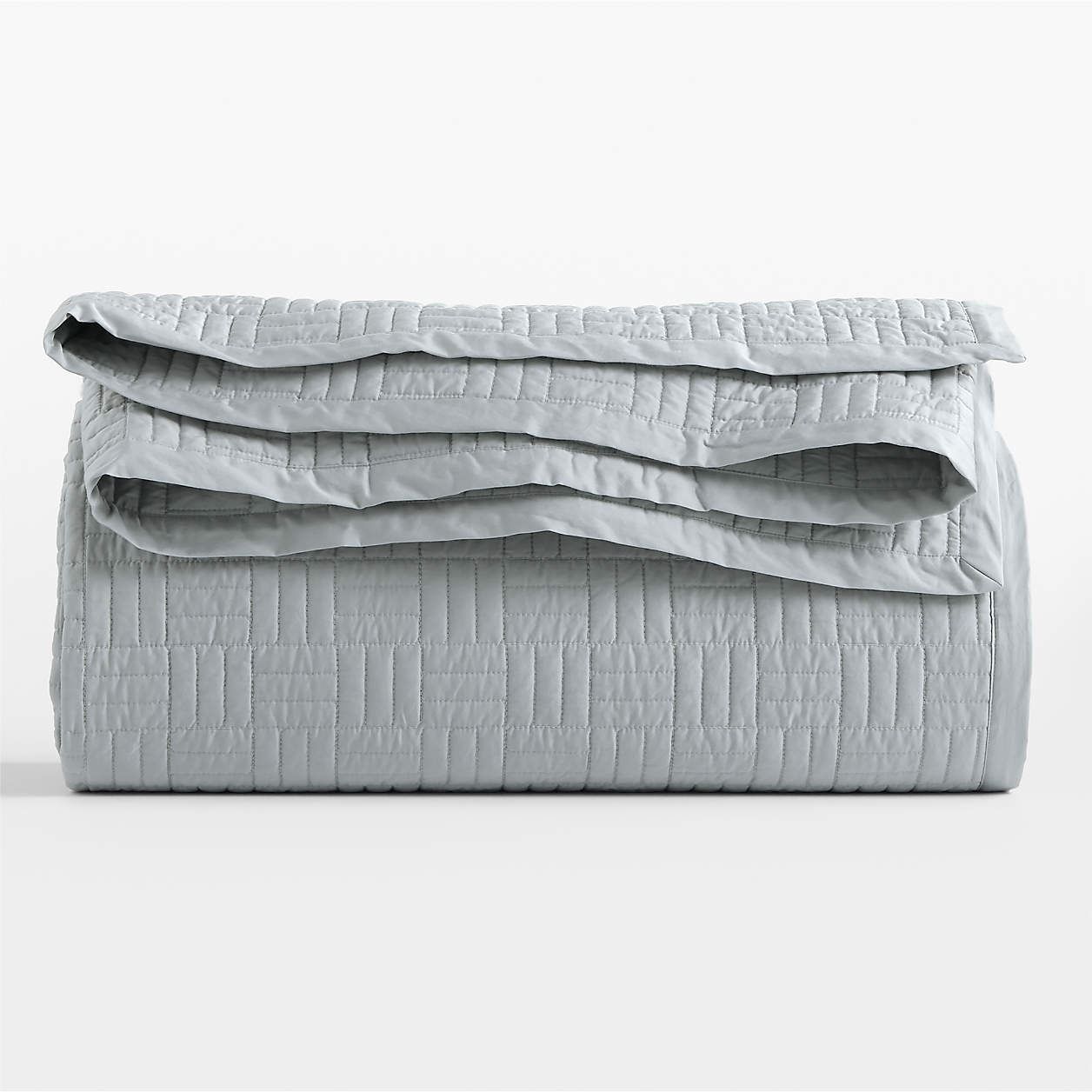 Serene Washed Organic Cotton Sateen Classic Stitch Light Mist Blue Quilt-Queen  thumbnail 3