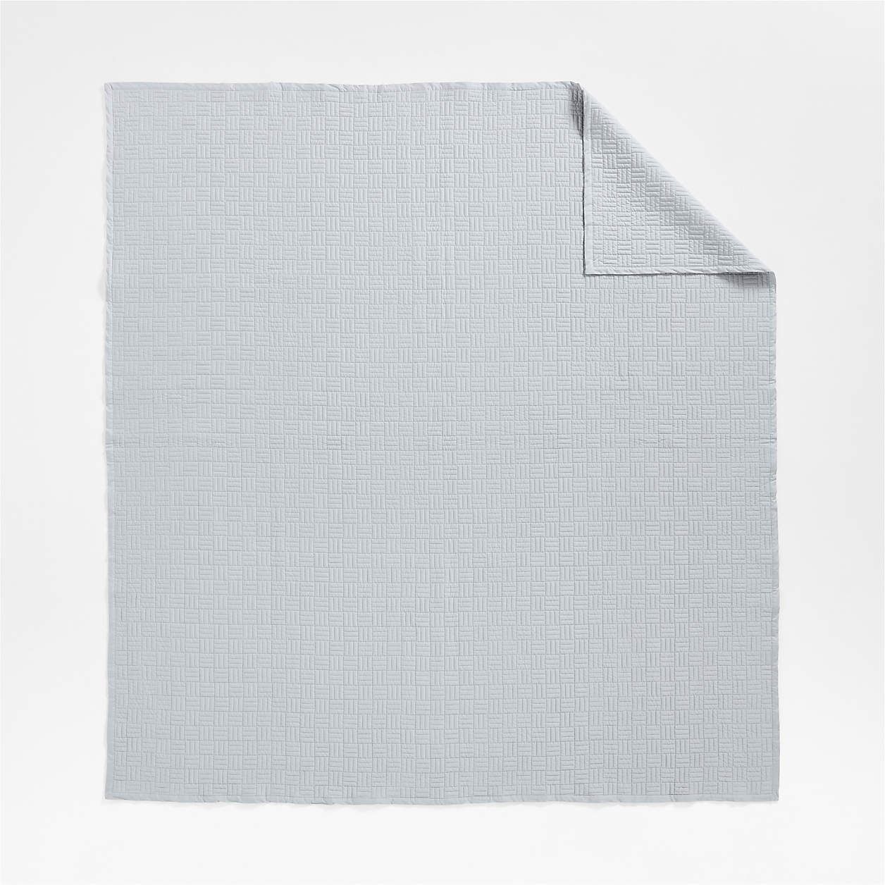 Serene Washed Organic Cotton Sateen Classic Stitch Light Mist Blue Quilt-Queen  thumbnail 4