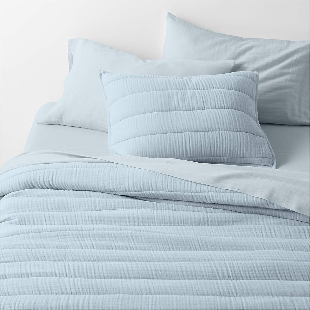 Supersoft Organic Cotton Gauze Pale Blue Standard Quilted Bed Pillow Sham thumbnail 2