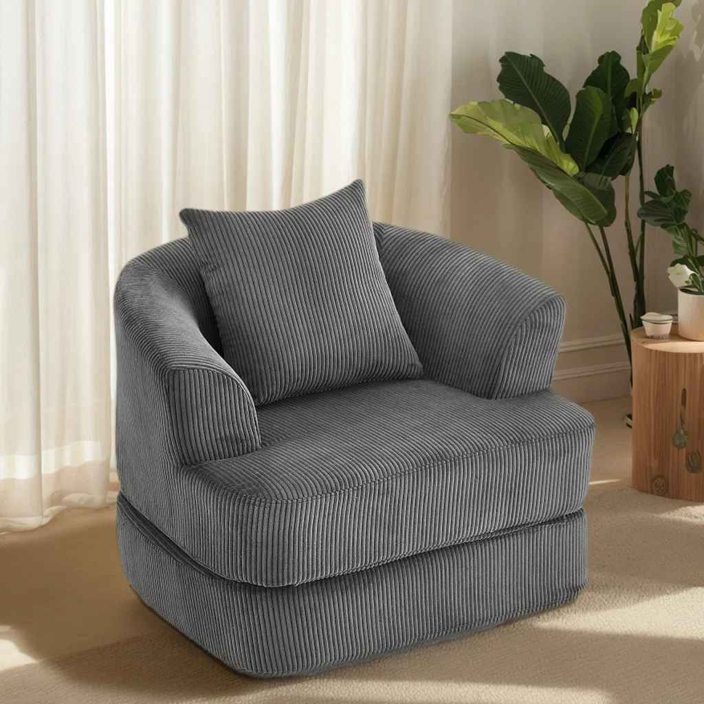 Oversized Upholstered Convertible Accent Barrel Chair thumbnail 2