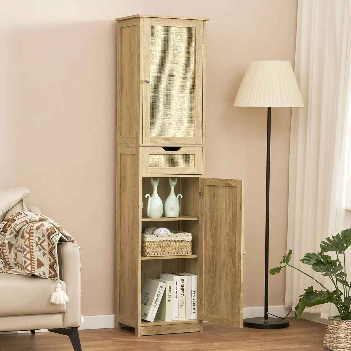 Rattan Storage Cabinet With Adjustable Shelves thumbnail 2