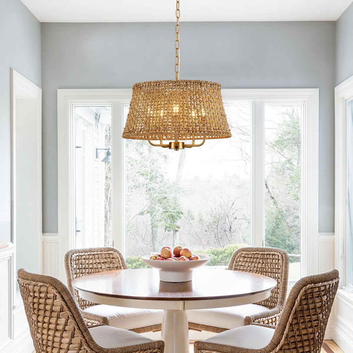 5 light Boho Farmhouse Hand-woven Rattan Chandelier thumbnail 3