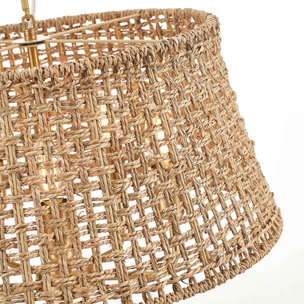 5 light Boho Farmhouse Hand-woven Rattan Chandelier thumbnail 4