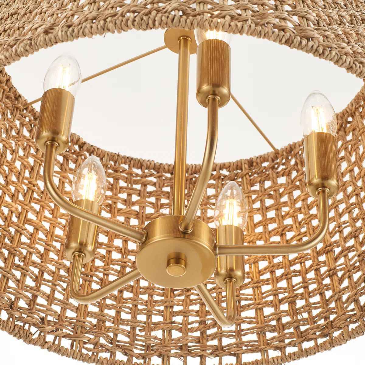 5 light Boho Farmhouse Hand-woven Rattan Chandelier thumbnail 5