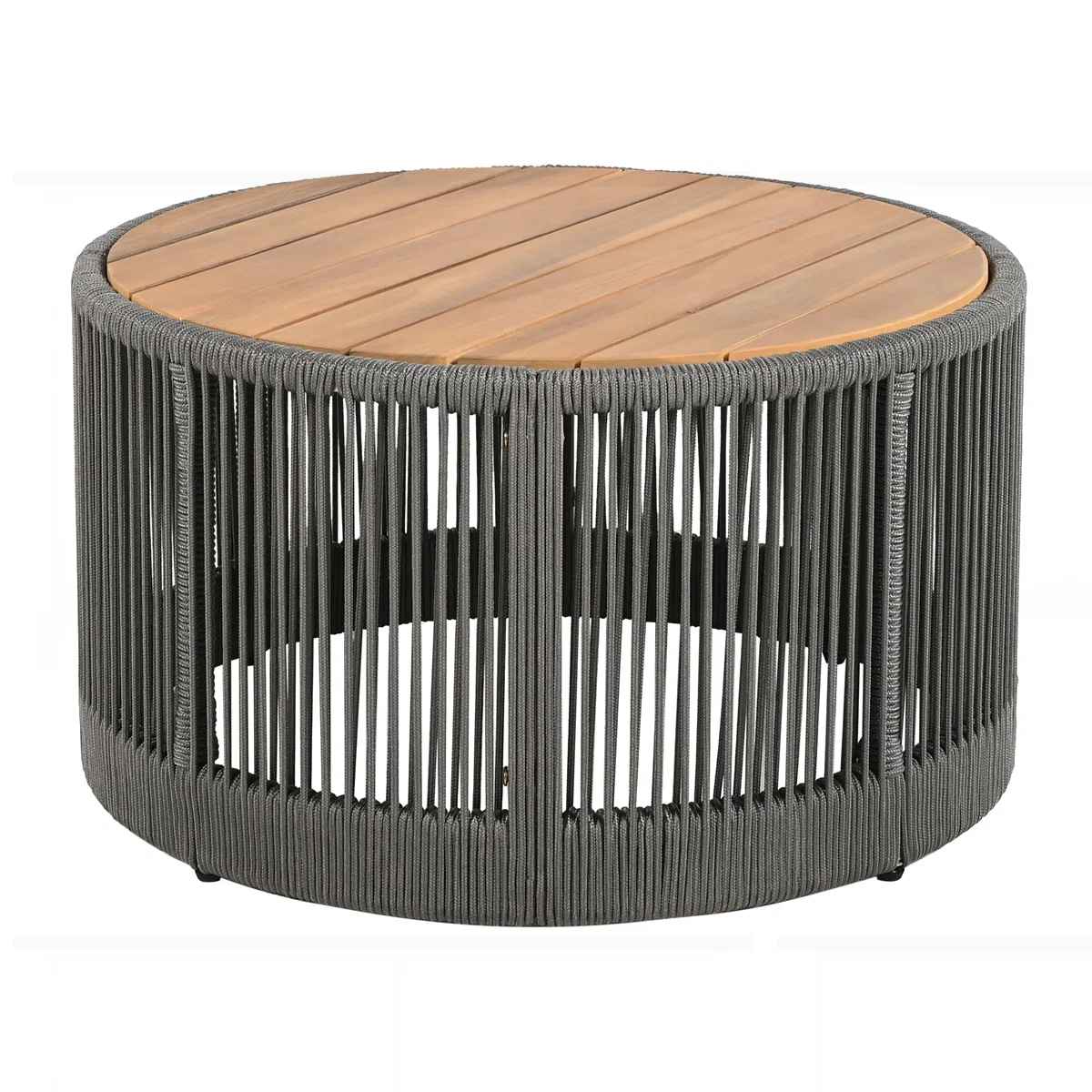 Outdoor Rattan Rope and Acacia Wood Coffee Table thumbnail 3