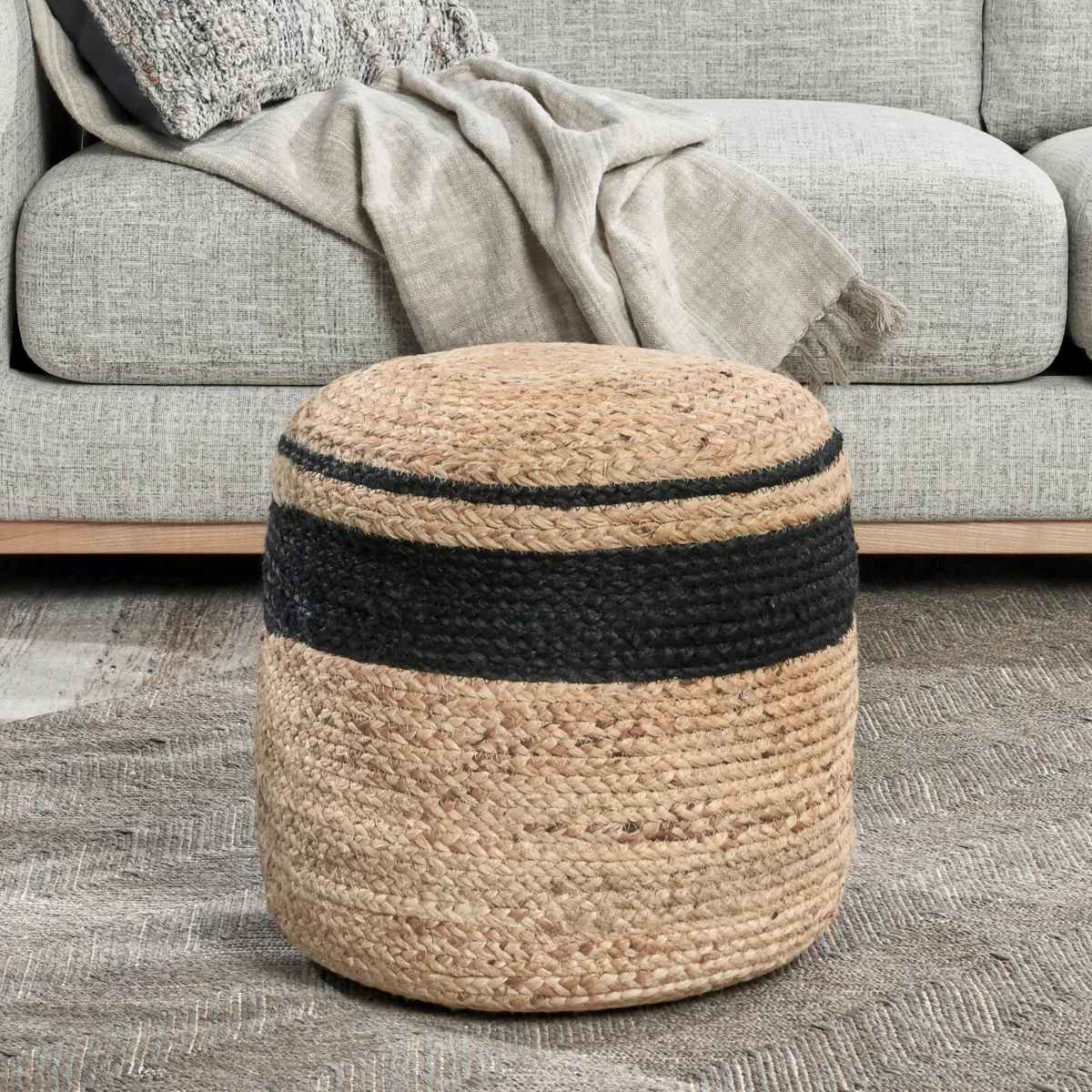 Faro Handwoven Jute Pouf thumbnail 2