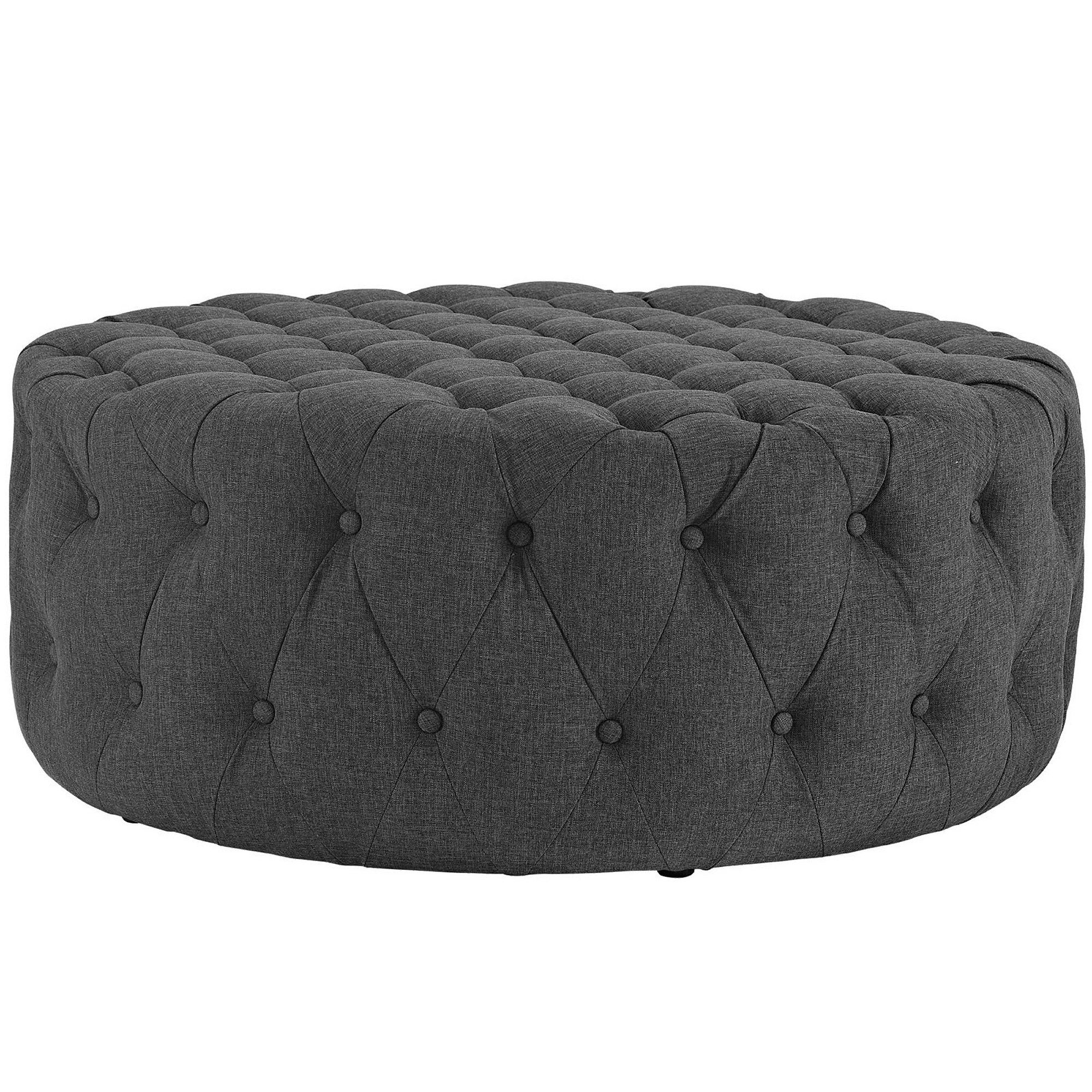 Tufted Round Fabric Ottoman thumbnail 2