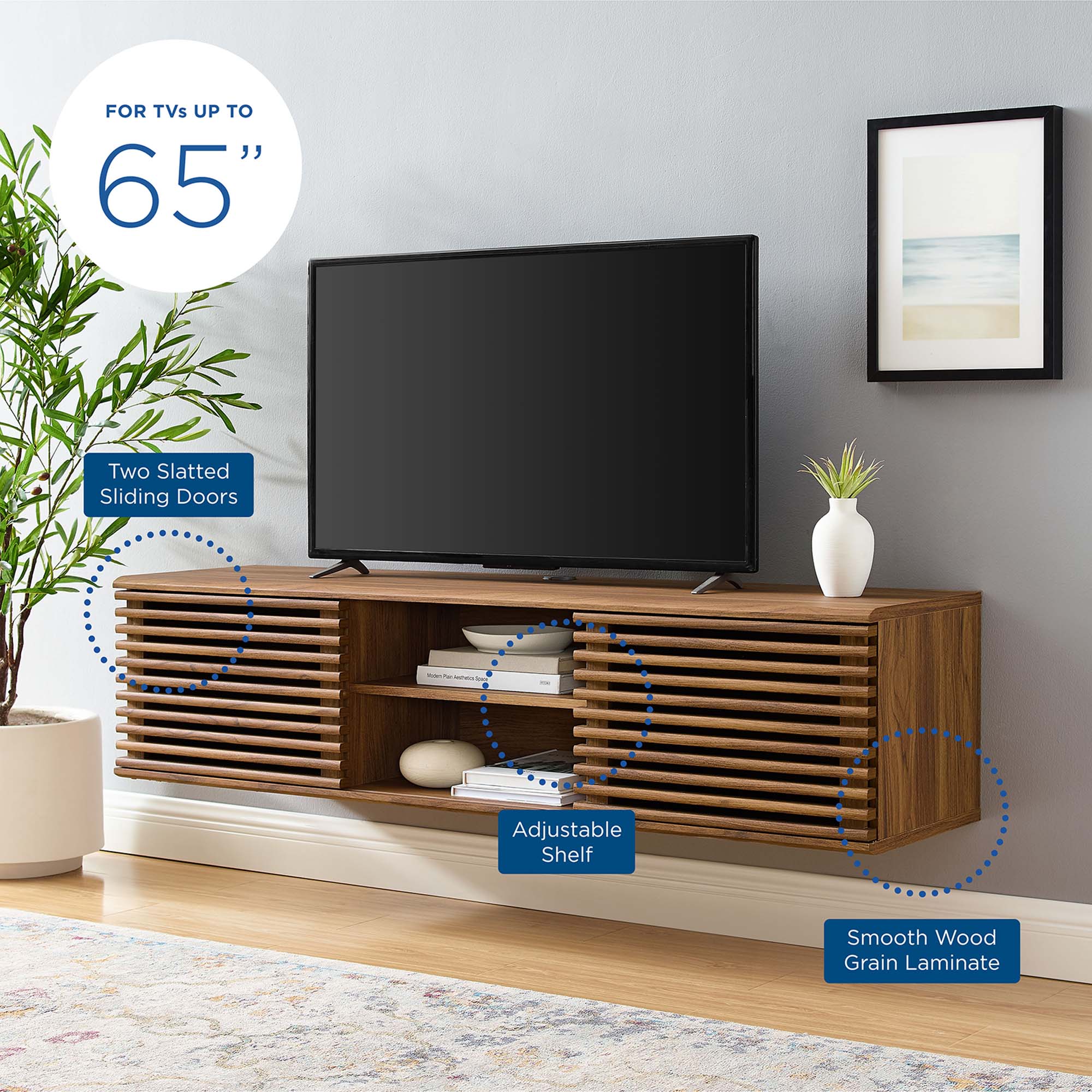 Render Walnut Wall-Mount Media Console thumbnail 6