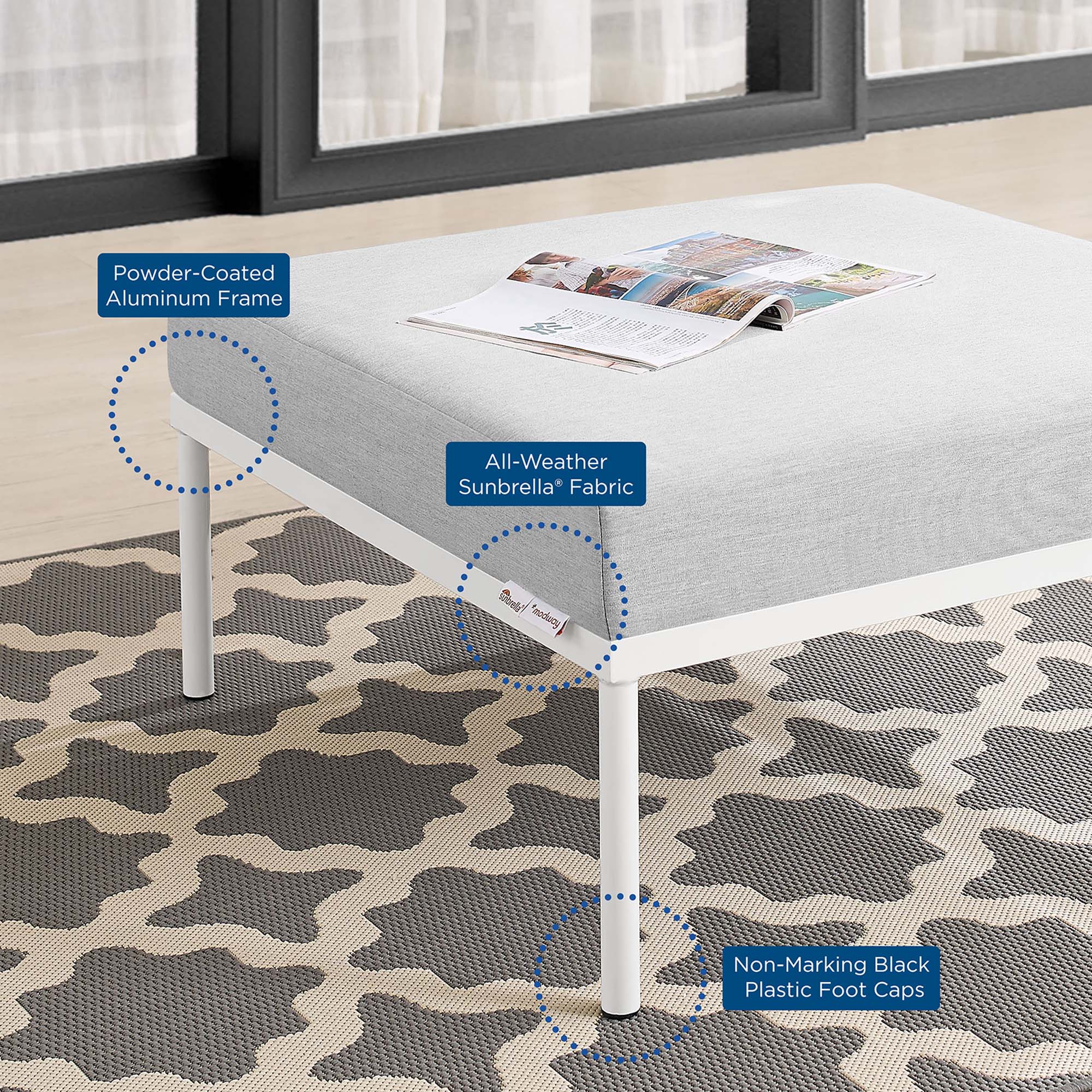 Harbor Aluminum Outdoor Ottoman thumbnail 6