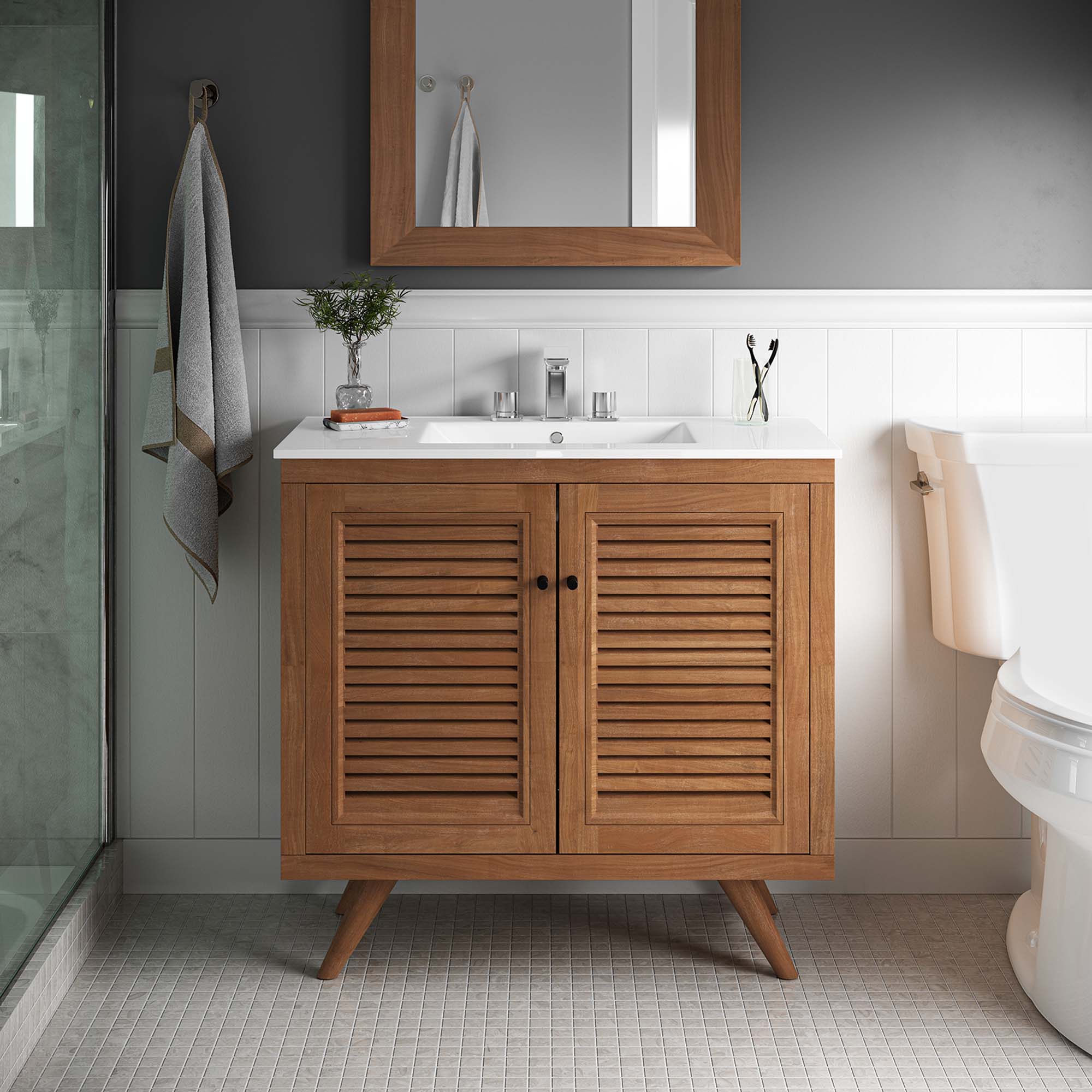 36" Teak Bathroom Vanity Cabinet thumbnail 9