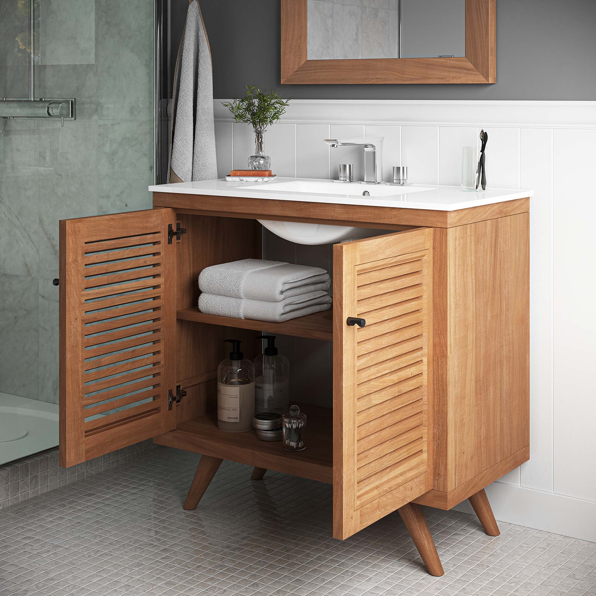 36" Teak Bathroom Vanity Cabinet thumbnail 10