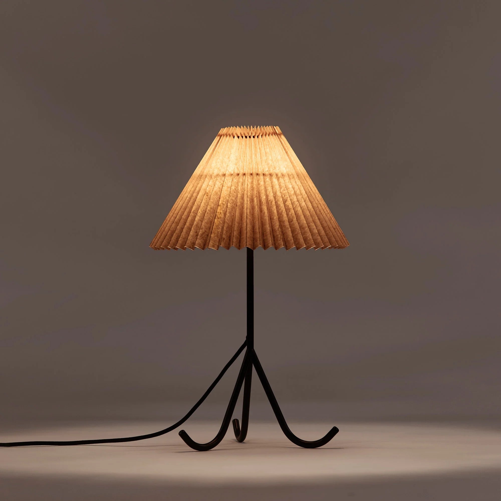 Mustard Pleated Paper Table Lamp – Black Tripod Base thumbnail 2