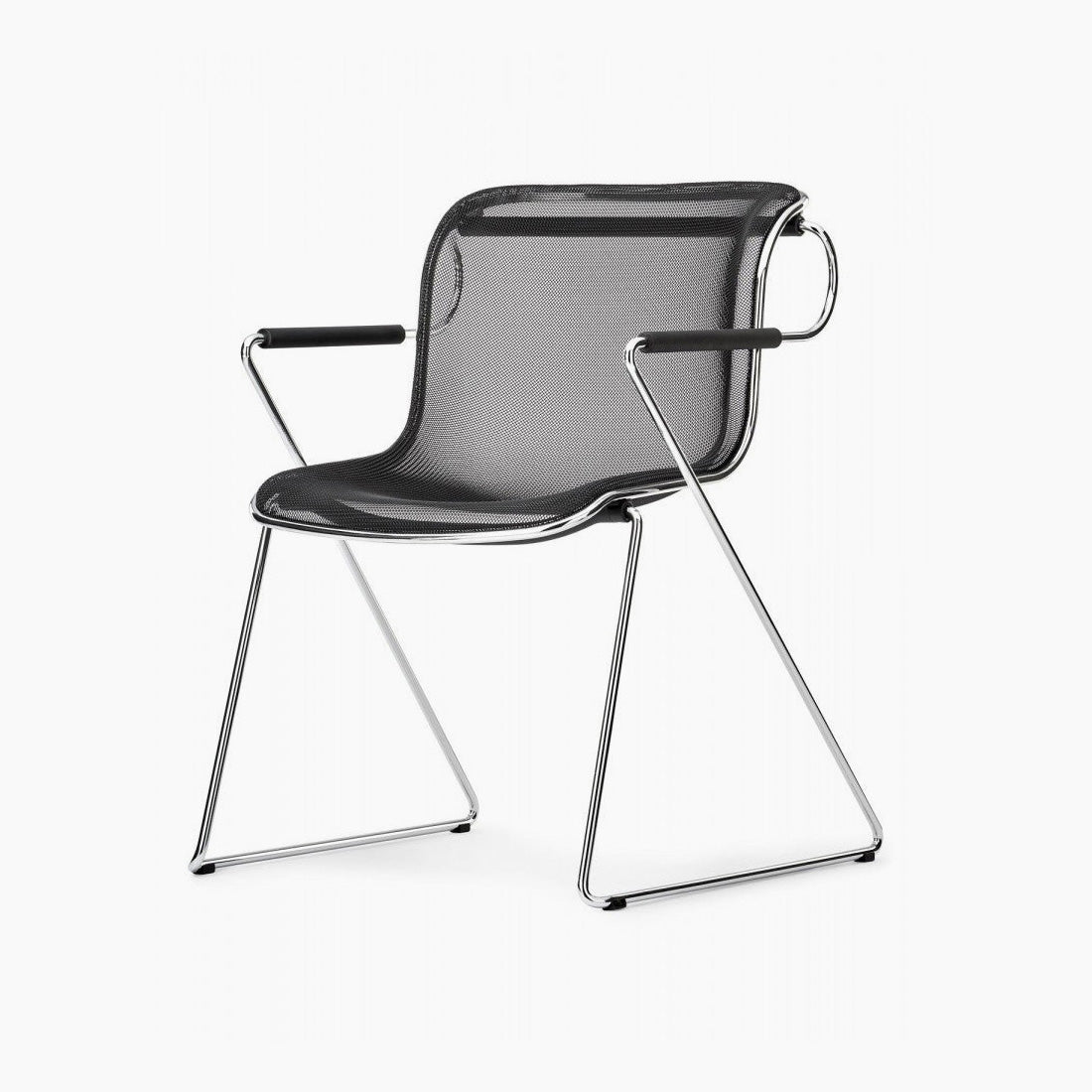Modern Black Mesh Armchair with Chrome Tubular Frame thumbnail 3