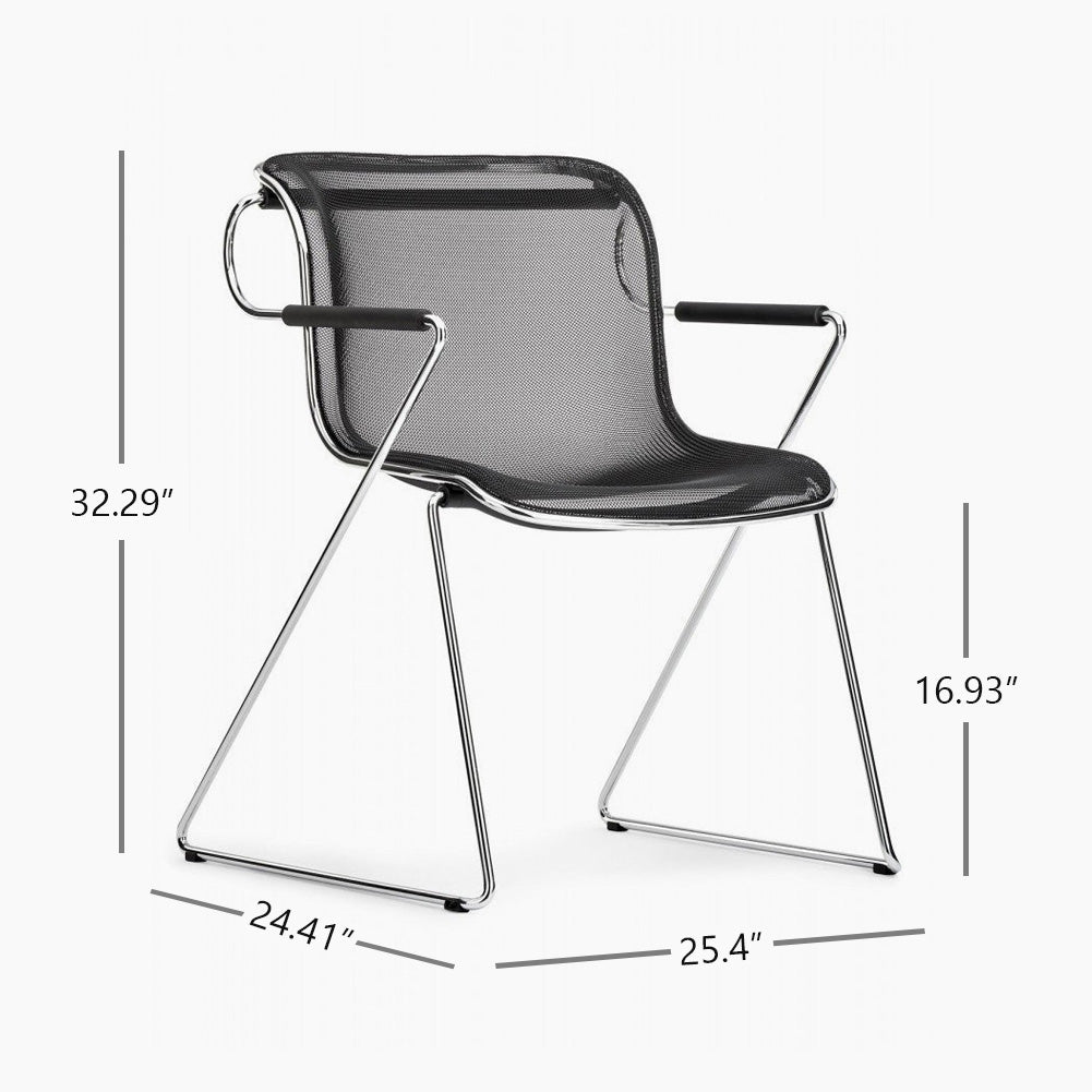 Modern Black Mesh Armchair with Chrome Tubular Frame thumbnail 7
