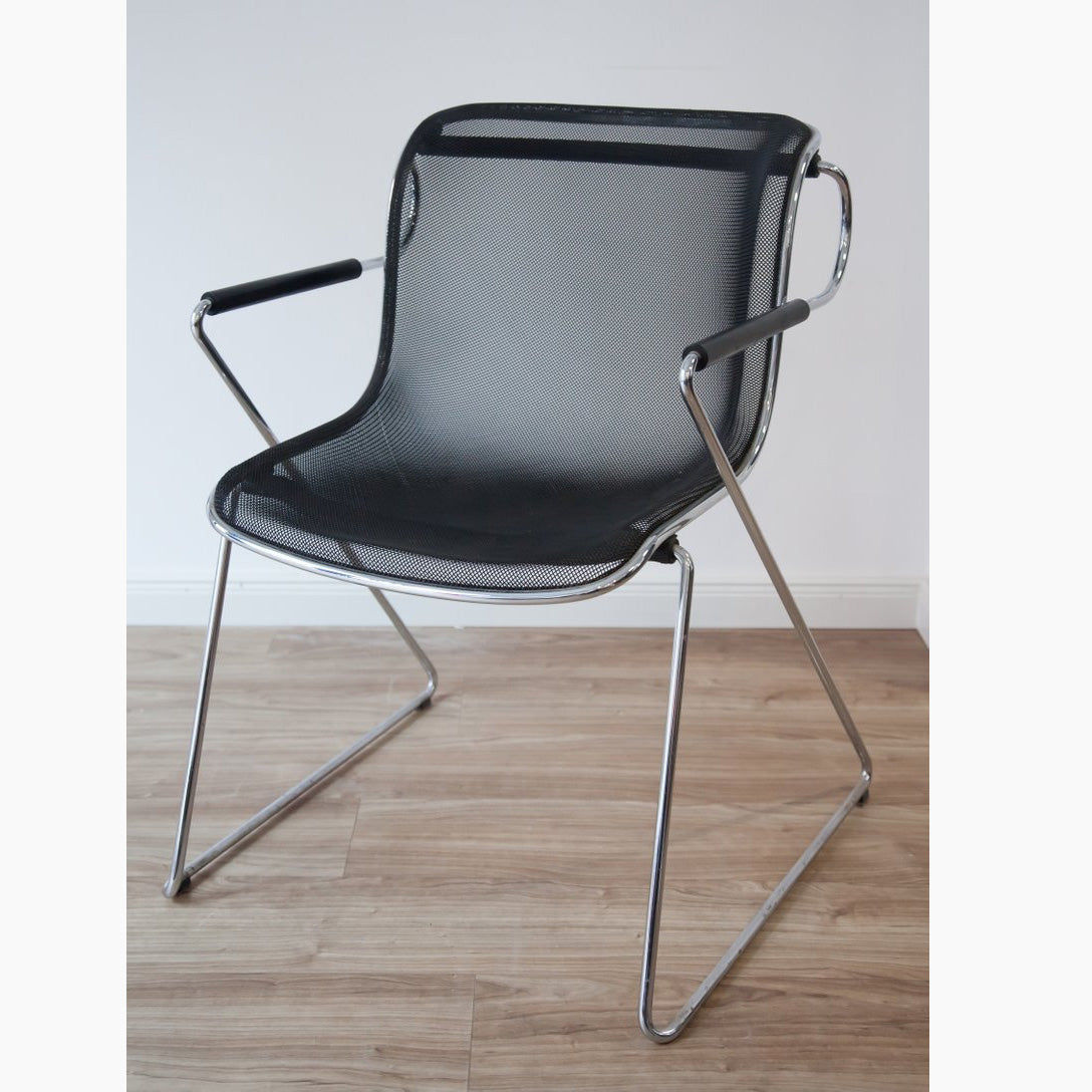 Modern Black Mesh Armchair with Chrome Tubular Frame thumbnail 8