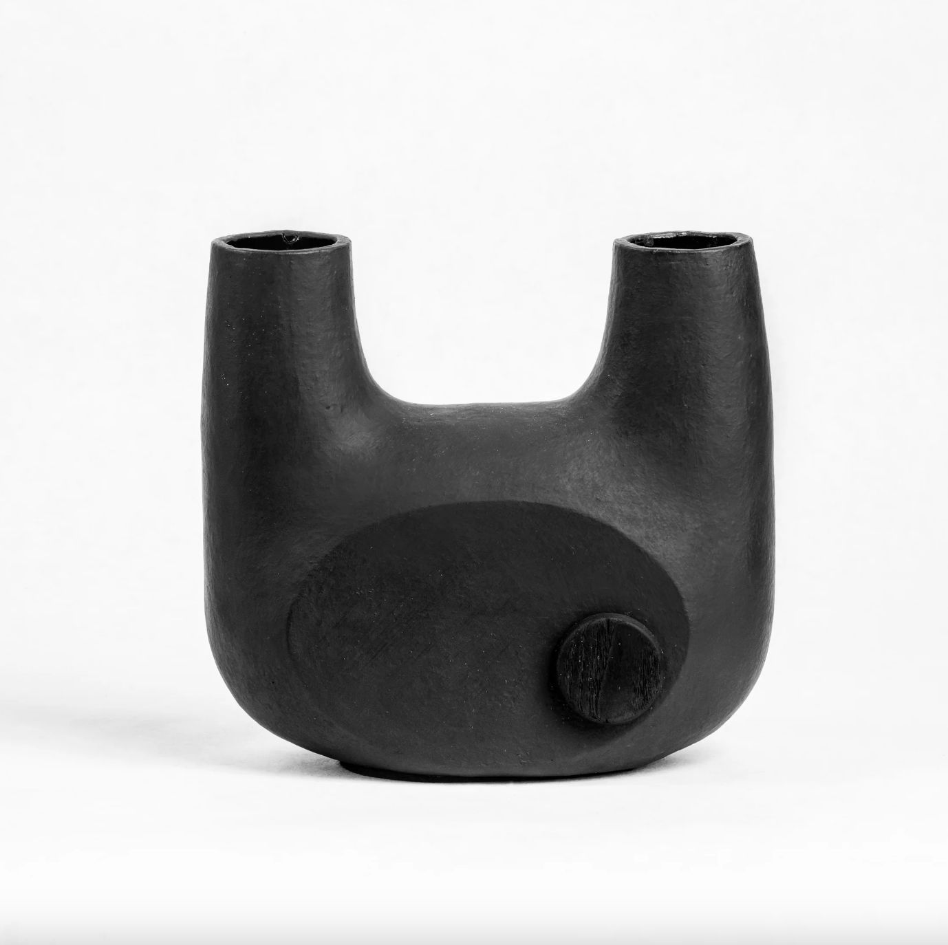 Small Sculpted Black Clay Vase – Folk Instrument-Inspired Home Decor thumbnail 3