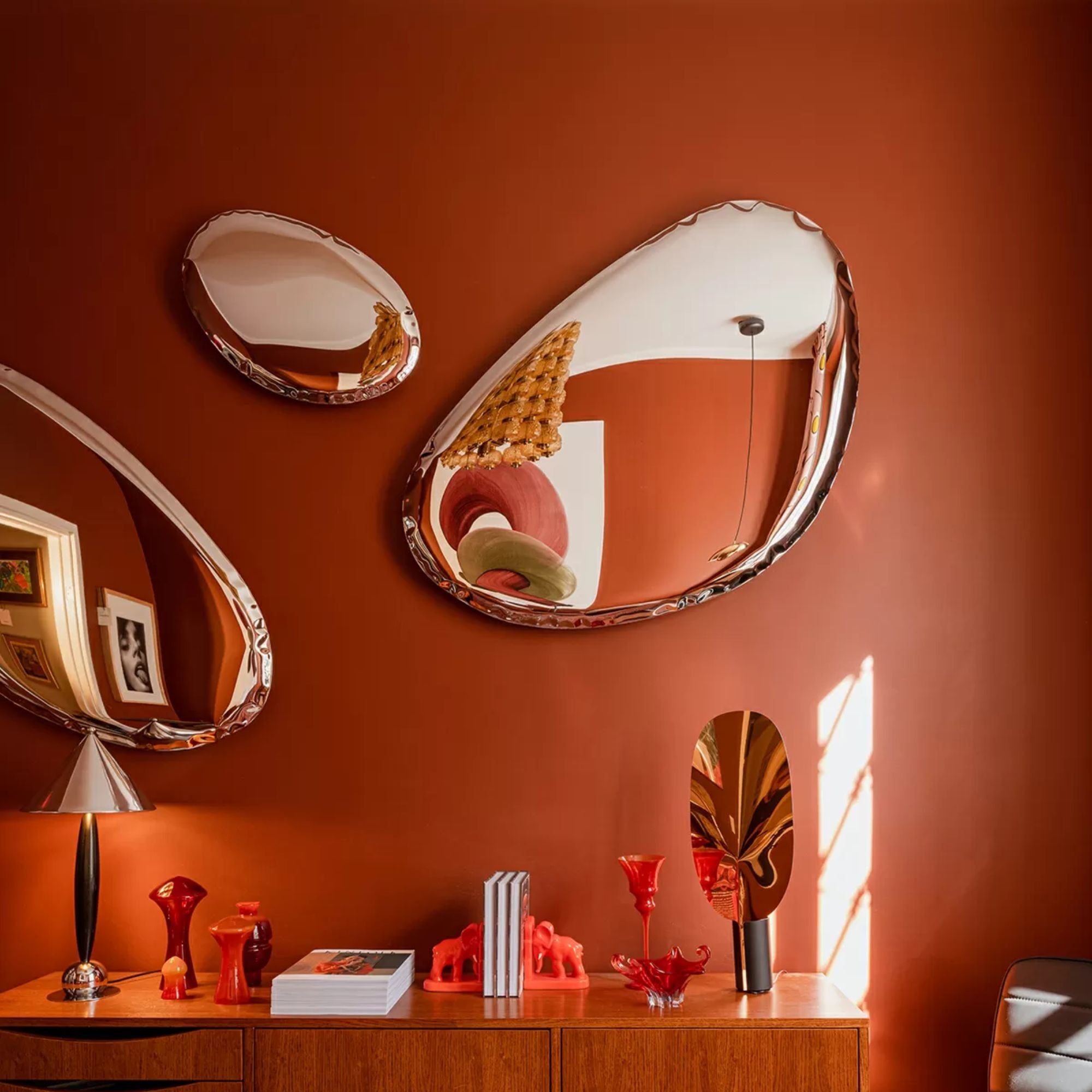 Ovoid Glass Wall Mirror – Liquid Droplet Modern Reflective Decor thumbnail 9