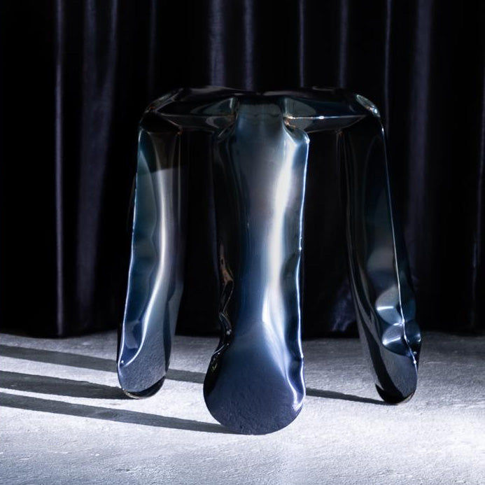 Sculptural Metal Bar Stool – Blue Chrome Modern Counter Seating thumbnail 6