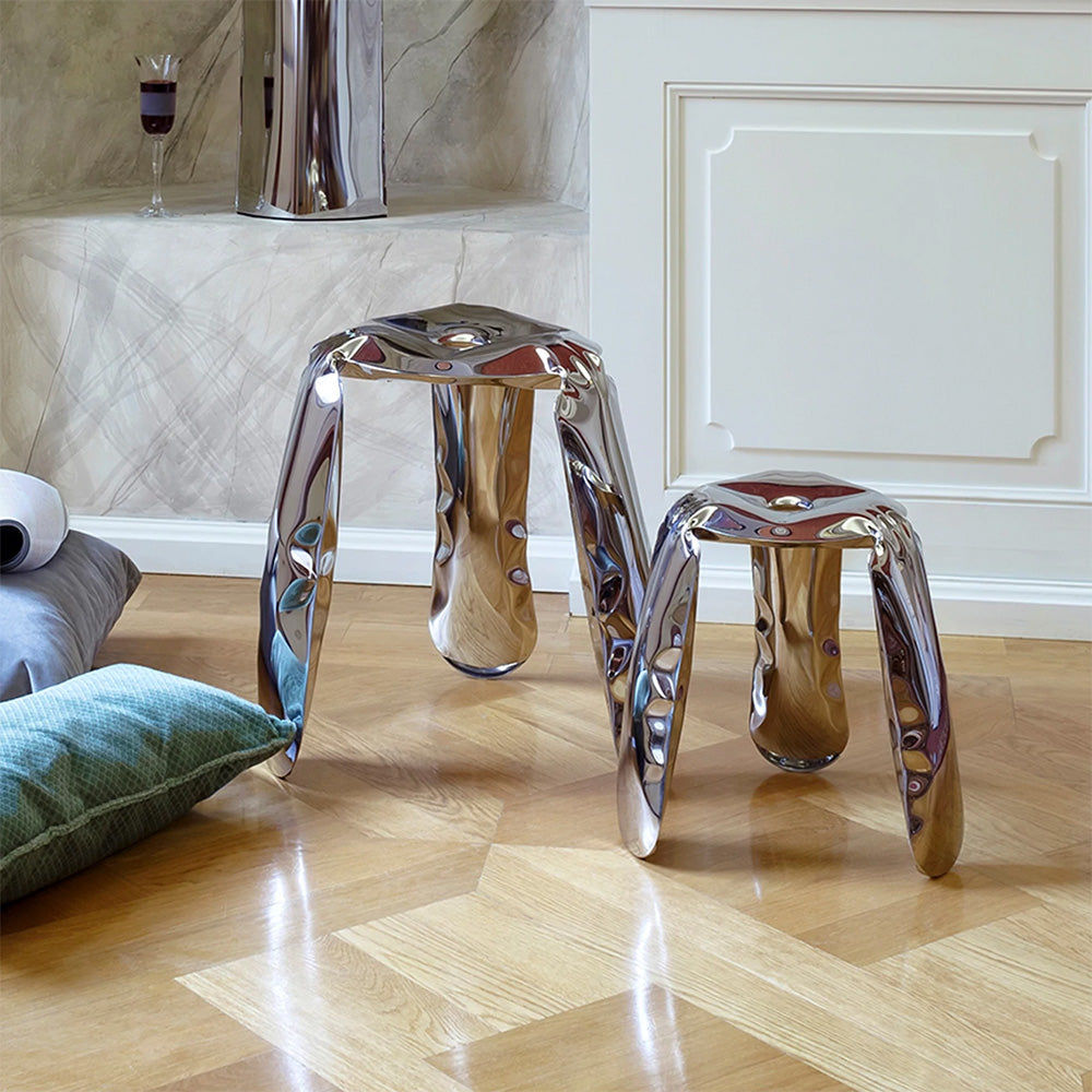 Sculptural Metal Stool – Polished Chrome Modern Bar Seating thumbnail 14
