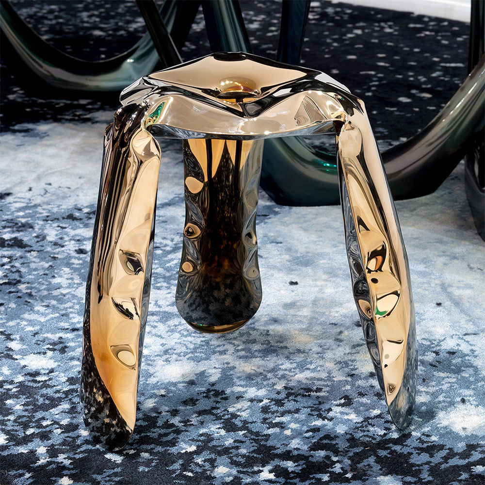 Sculptural Metal Stool – Polished Chrome Modern Bar Seating thumbnail 3