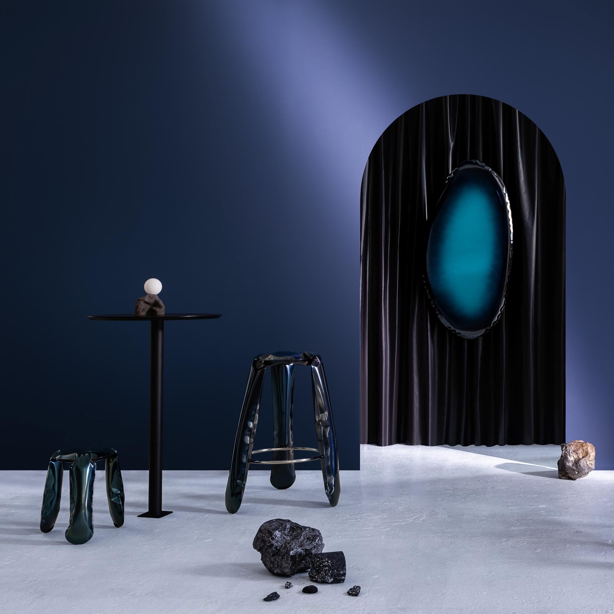 Metal Sculptural Stool – Glossy Dark Blue Modern Counter Seating thumbnail 7