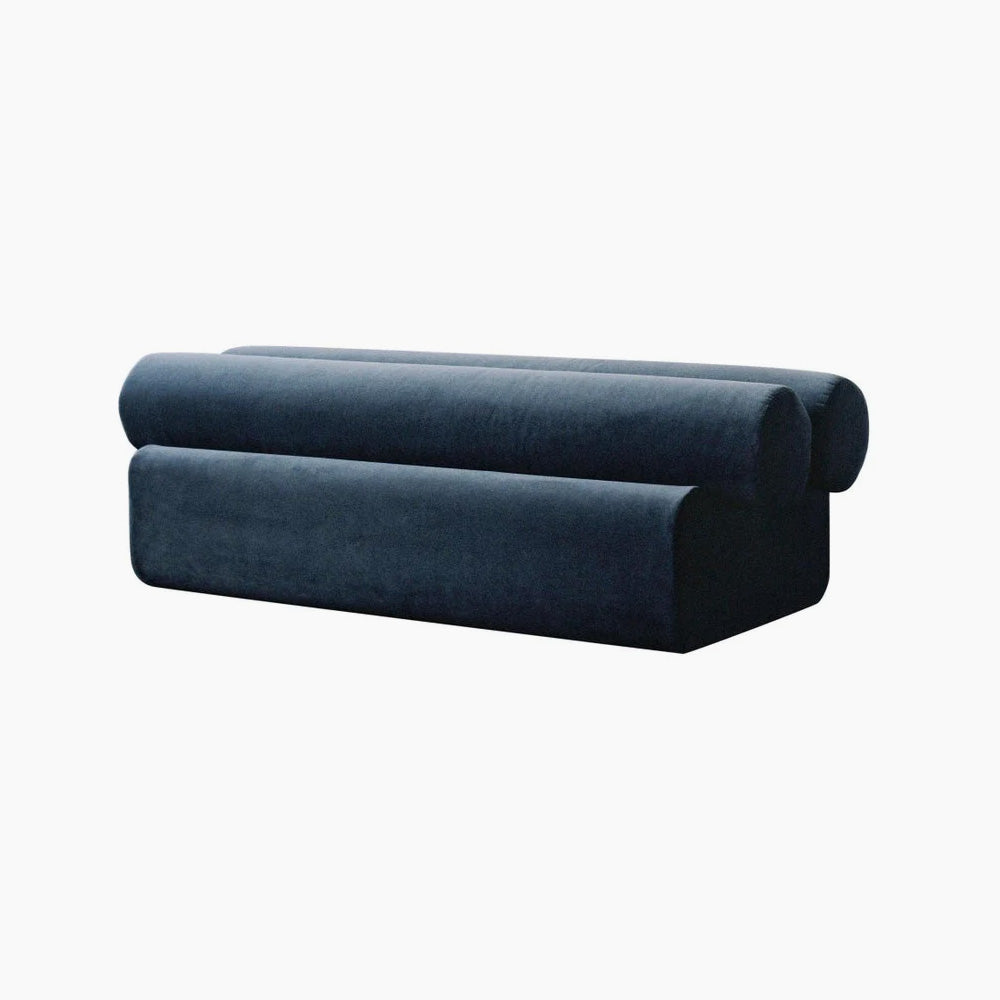 Mustard Upholstered Bench – Modern Cylindrical Cushion Seating thumbnail 3