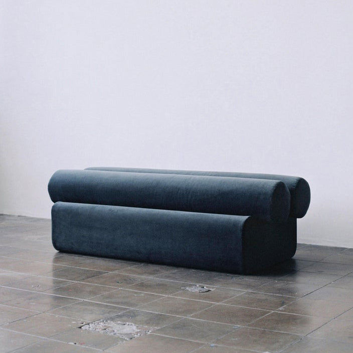 Saffron Velvet Upholstered Bench – Modern Cylindrical Cushion Seating thumbnail 4