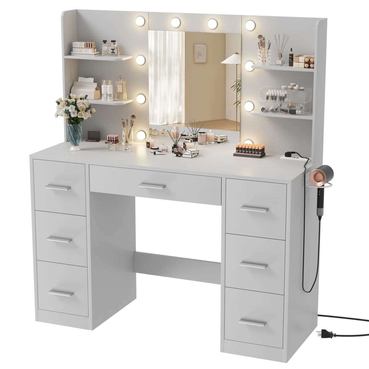 Makeup Vanity With 20W Fast Charging Type-C Outlet And 3 Modes Adjustable Brightness Light（Without Vanity Stool ） thumbnail 2